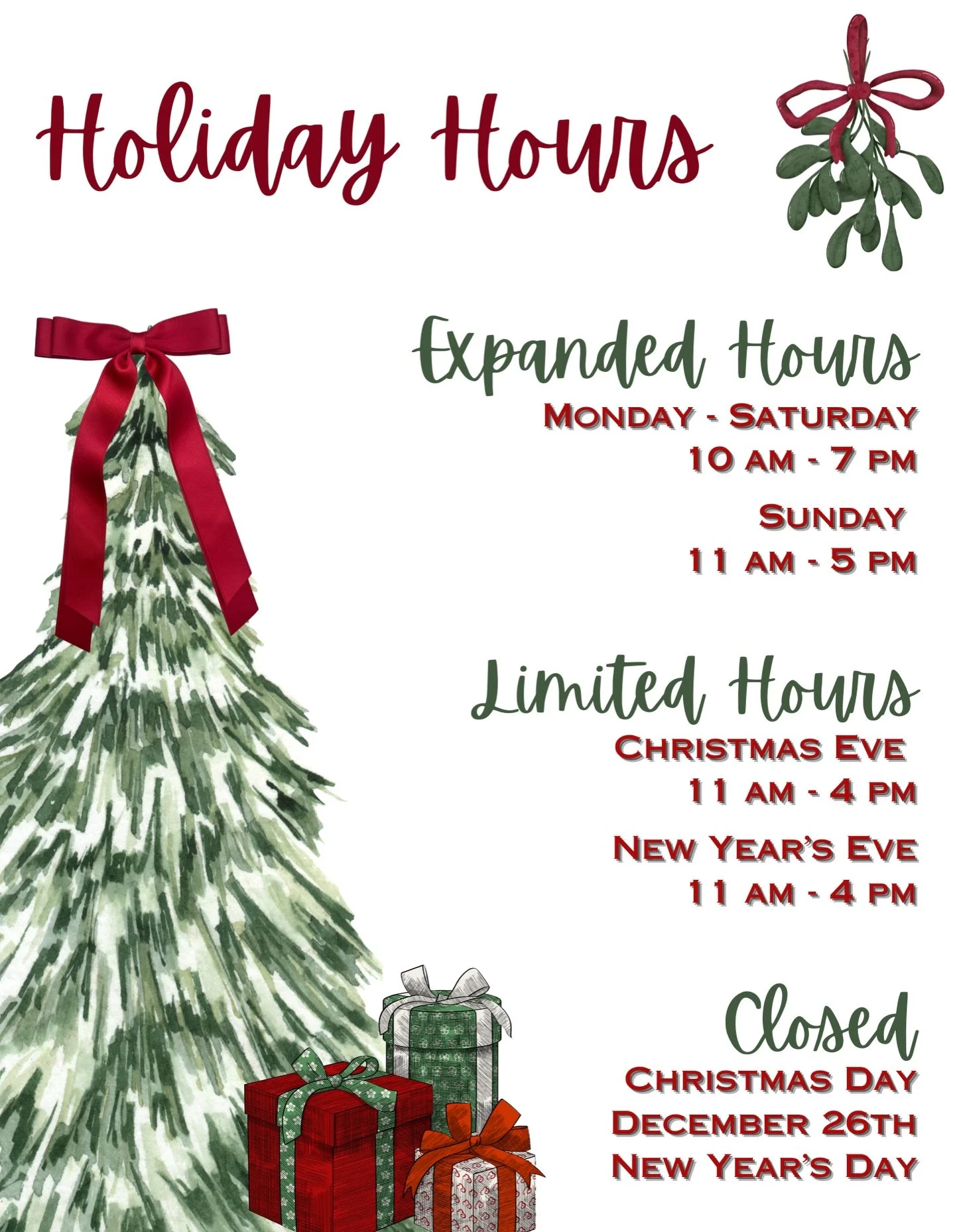 Hey Bloomington - we are excited to announce that our expanded holiday hours start this evening, December 8th. Enjoy an extra hour each day for shopping through the end of the year*!

* please see limited hours on Christmas and New Year&rsquo;s Eve a