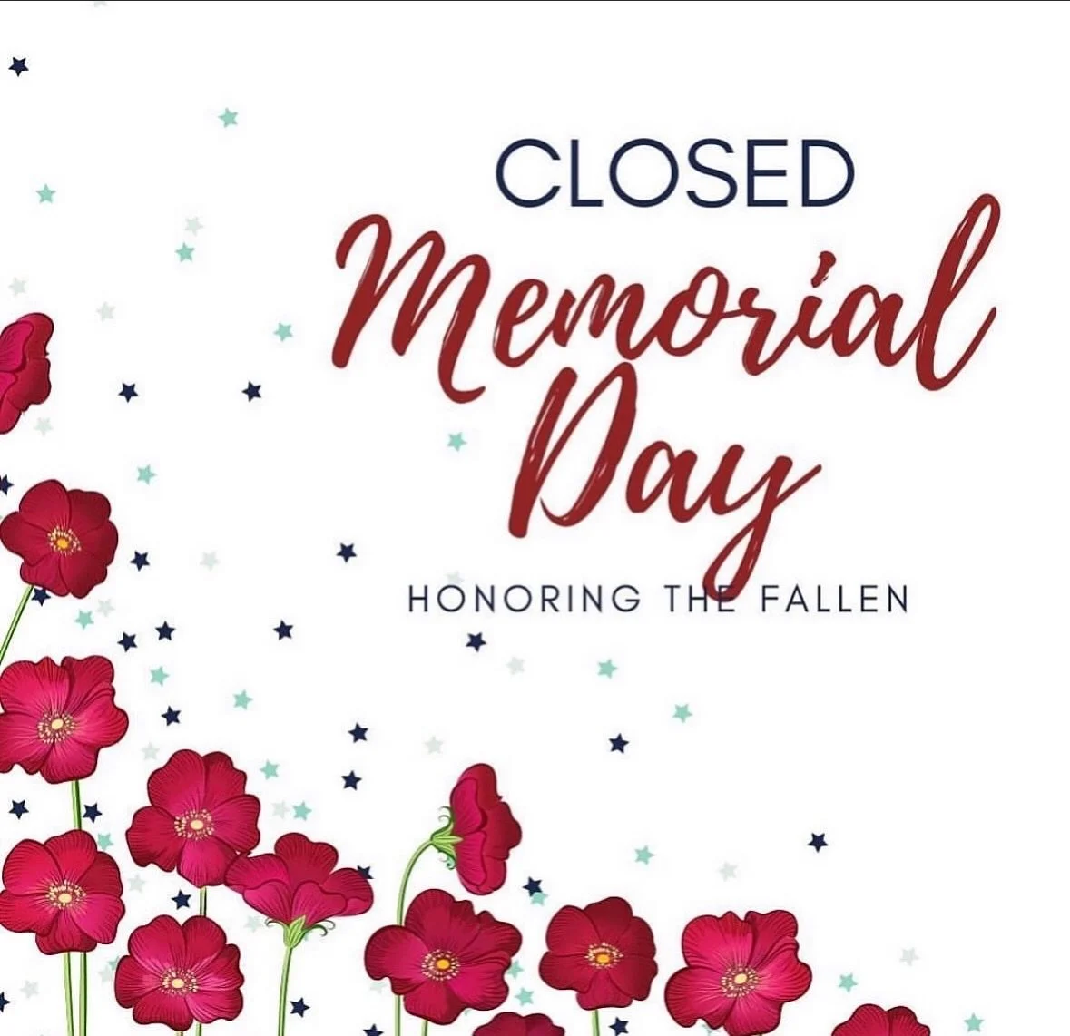 The shop will be closed Memorial Day in honor of the fallen. We wish you a lovely day filled with good food, good drink, and good company.