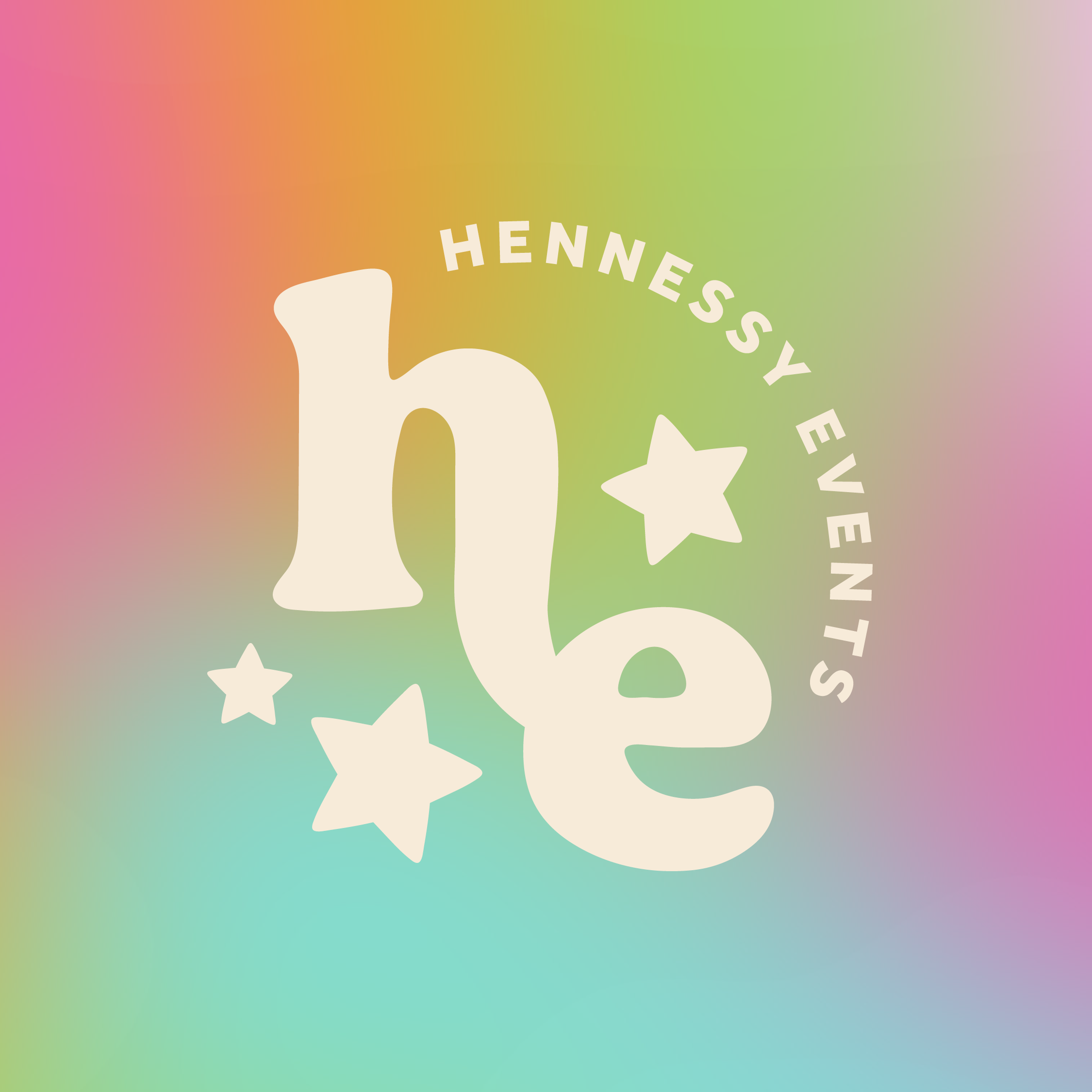 Bright, colorful background with a white silhouette of a rabbit's head and ears. Curved text spelling 'HENNESSY' and stars are partially visible around the rabbit illustration.
