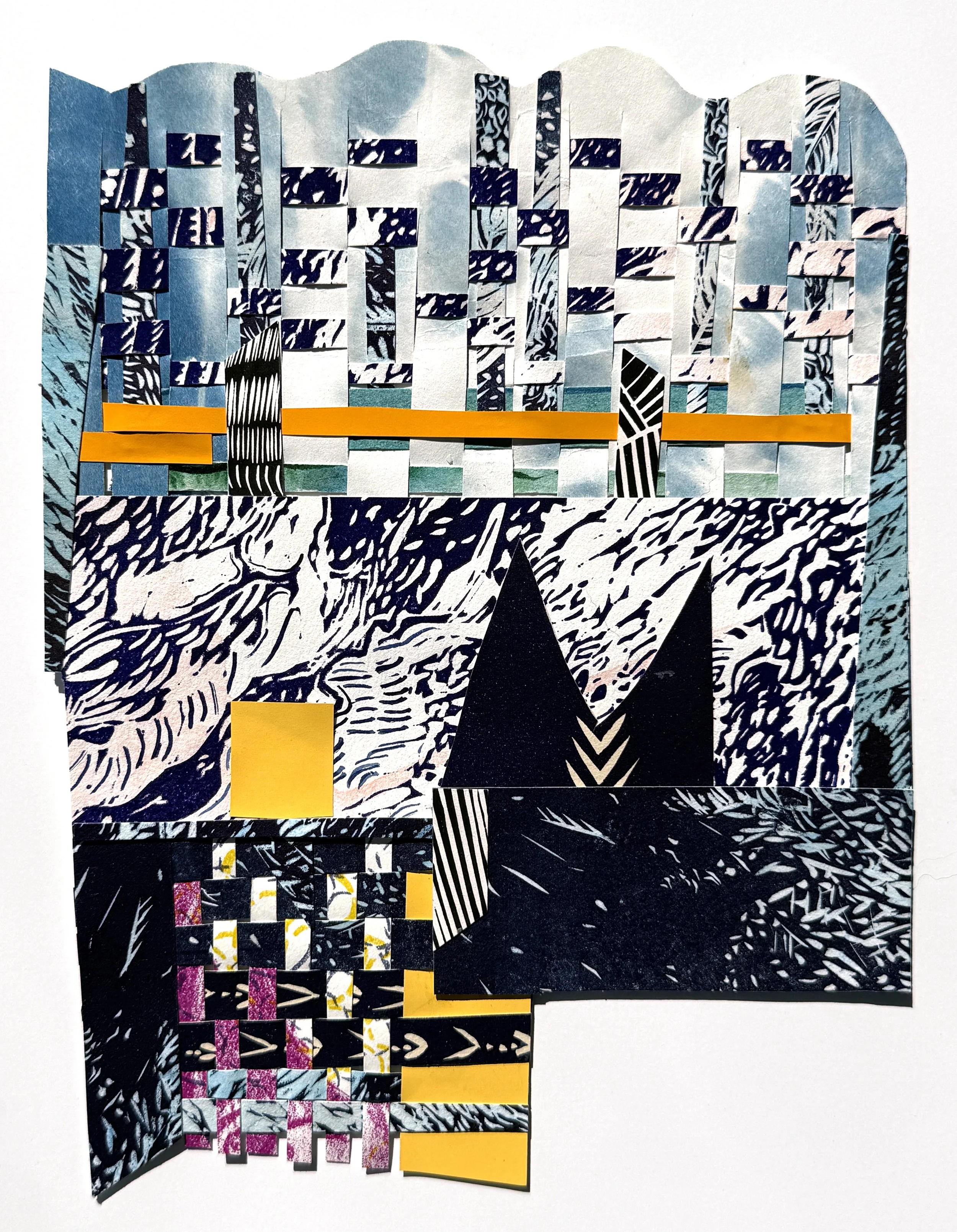 Stacked Landscape
Hand Woven Linoleum Block Print
12" x 10" 
2026