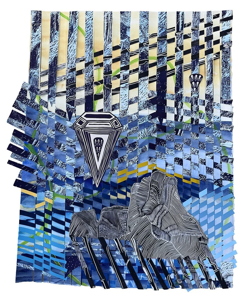 Water Lines
Hand Woven Linoleum Block Print
29.5 x 25 in
2026