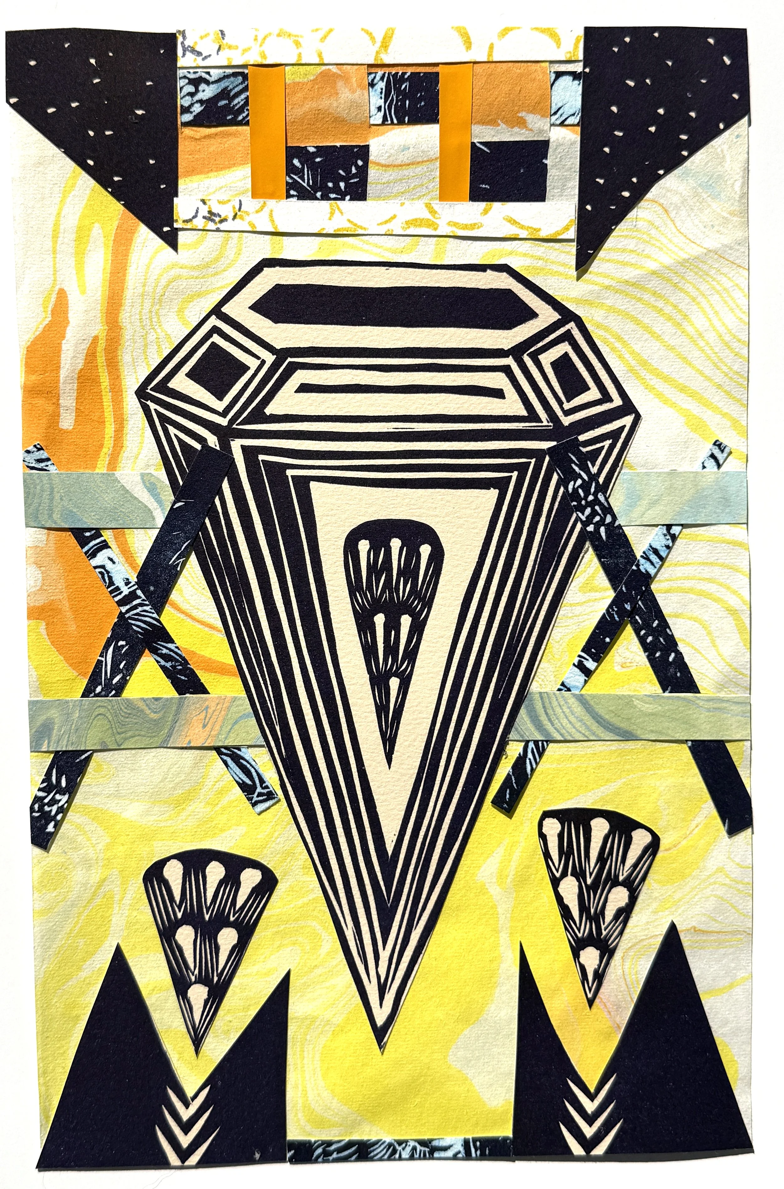 Yellow Machine
Hand Woven Linoleum Block Print
14" x 11" 
2026