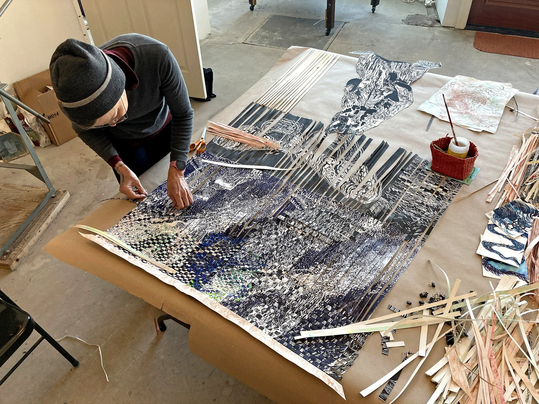 Hilary Lorenz working at the TIDES Institute, Museum of Art during an Artist Residency, EastportMaine