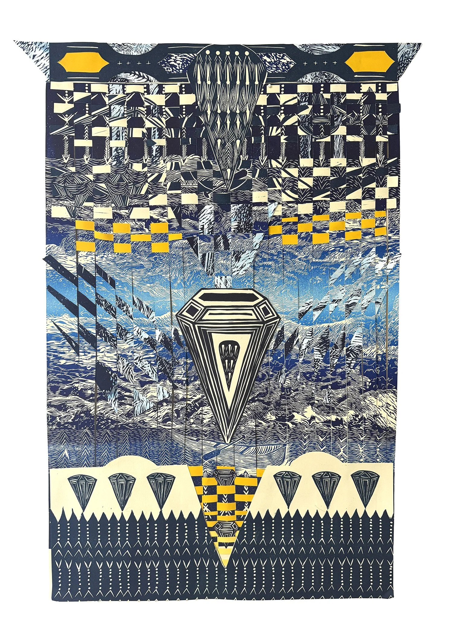 Diamond on the River
Hand Woven Linoleum Block Print
28 x 21 in
2026