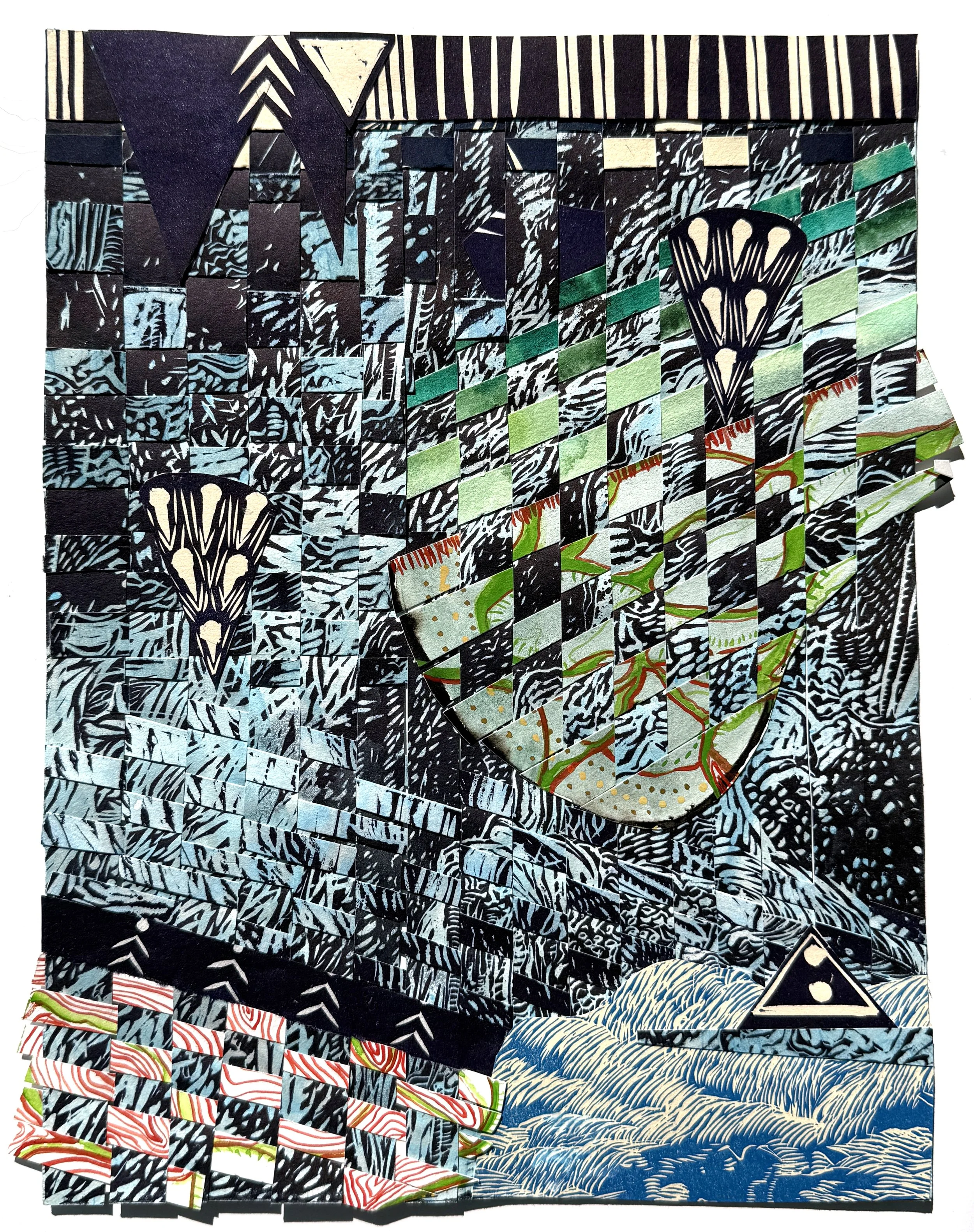 Tidal Wake
Hand Woven Linoleum Block Print
14" x 11" 
2026