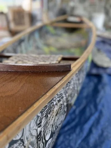 Working on a canoe in the Abiquiu, NM studio.