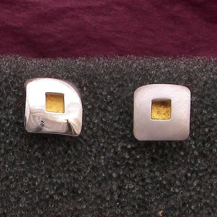 24 karat gold square with Argentium sterling silver covering square