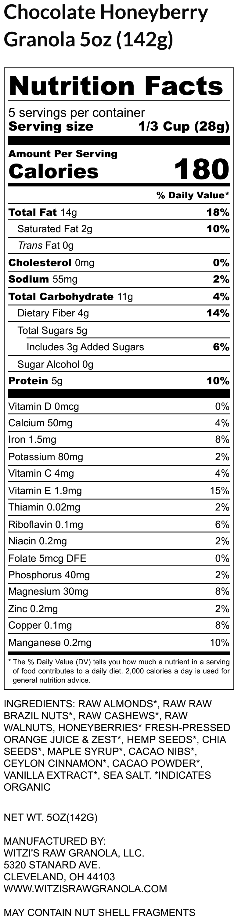 Chocolate Honeyberry Gluten Free Granola