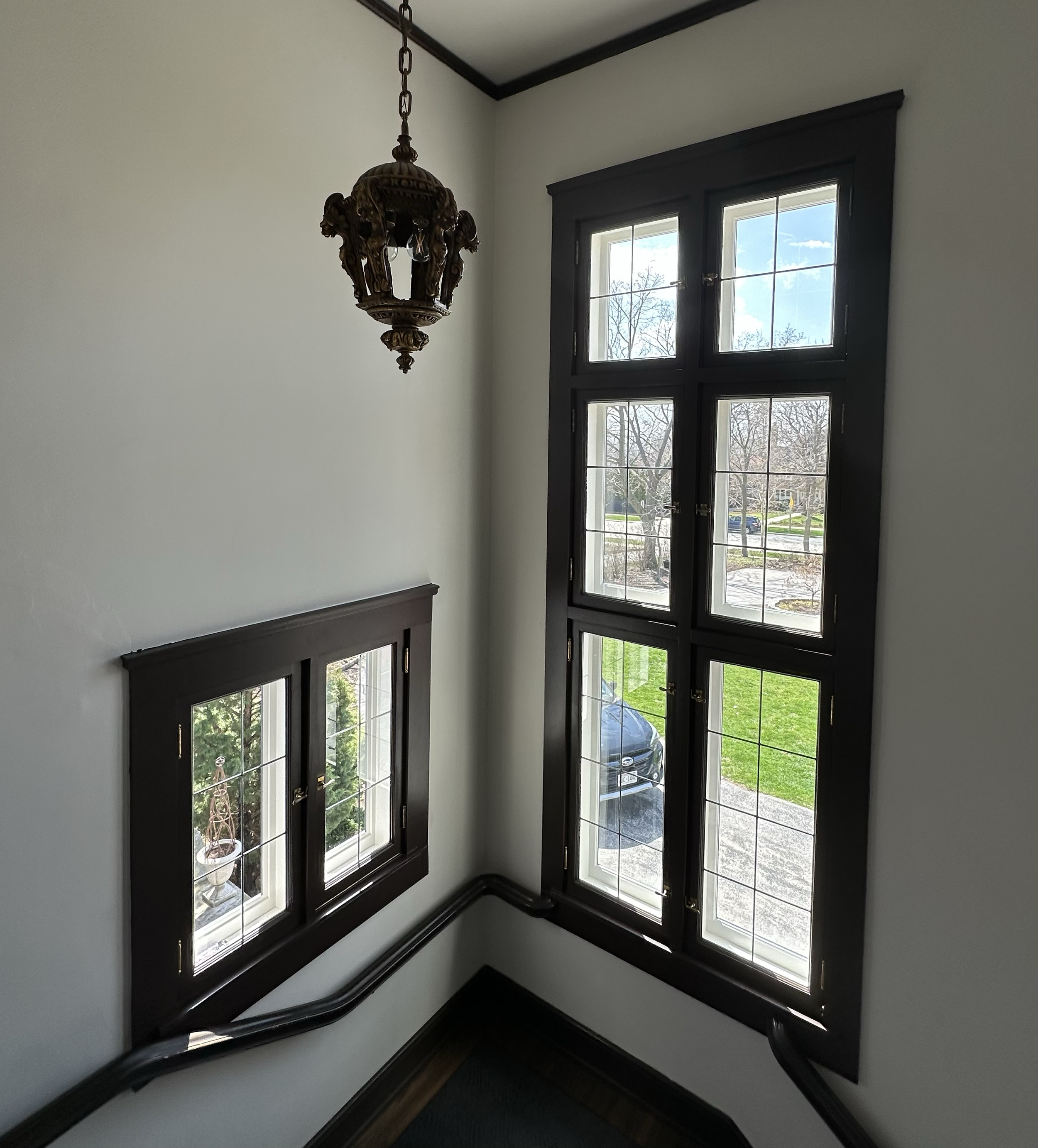 1916 English Revival. Shorewood. Original casement window restoration. New leaded glass work. 