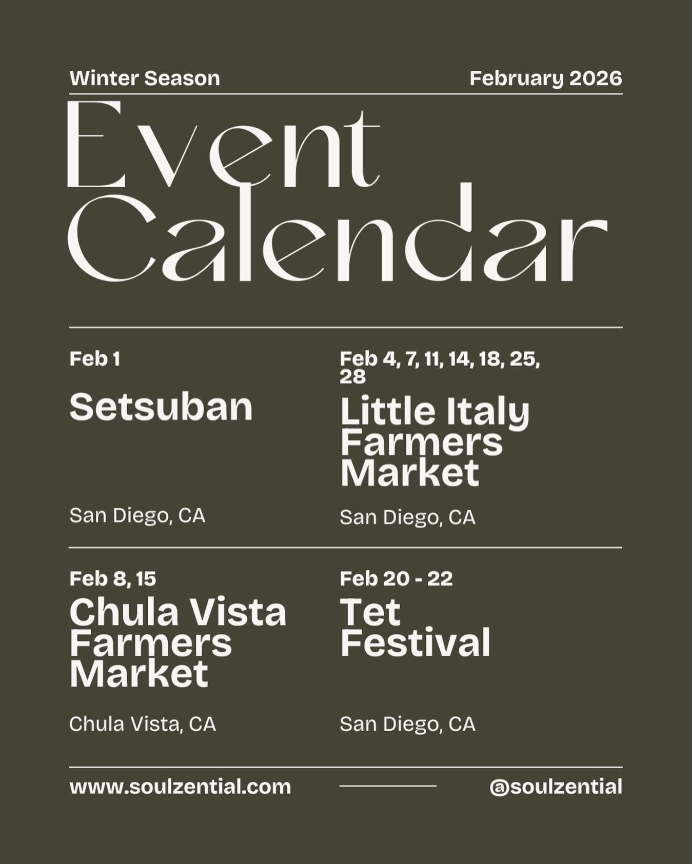 Our February events are here! Come say hi and see what we&rsquo;ve been making! 🧡 

#soulzential #handmadewithlove