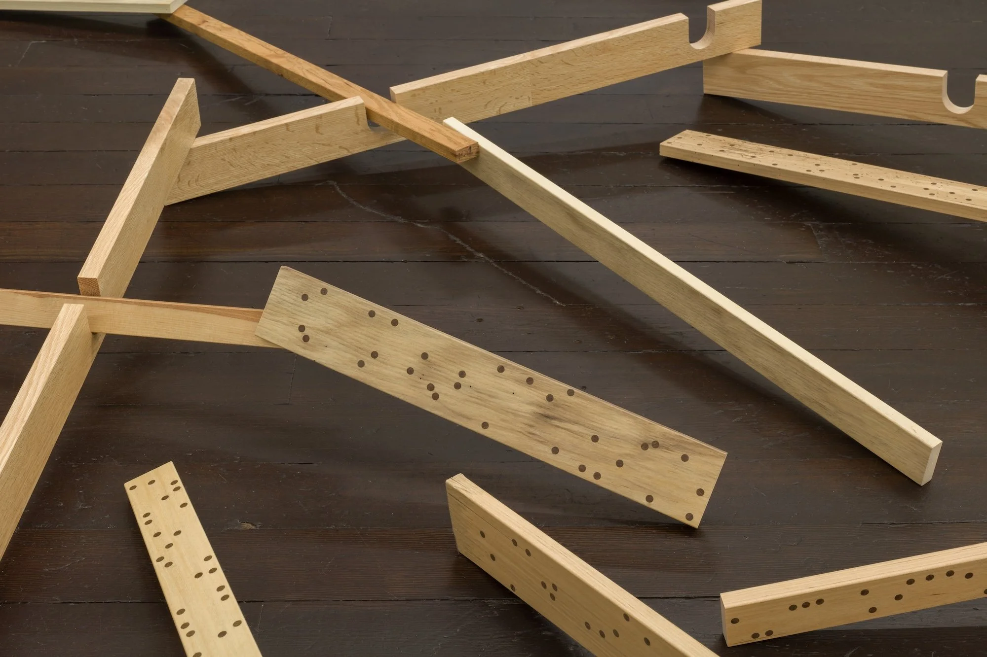 Untitled (floor work 4), milled oak, red maple, beech, and black walnut, 5 x 120, detail