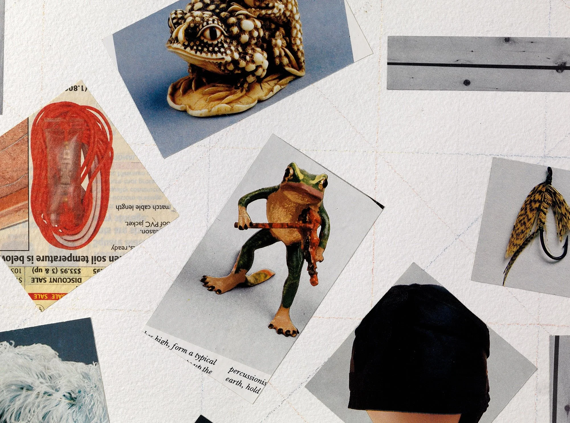 Frogs plus, 2013, colored pencil and collage on paper, 18 x 24 inches