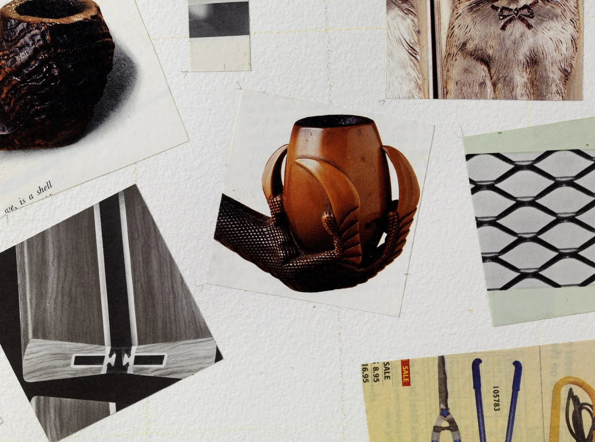 Cats Pipes Plus, 2013, watercolor, colored pencil, and collage on paper, 21½ x 27½ x 2 inches, framed, detail