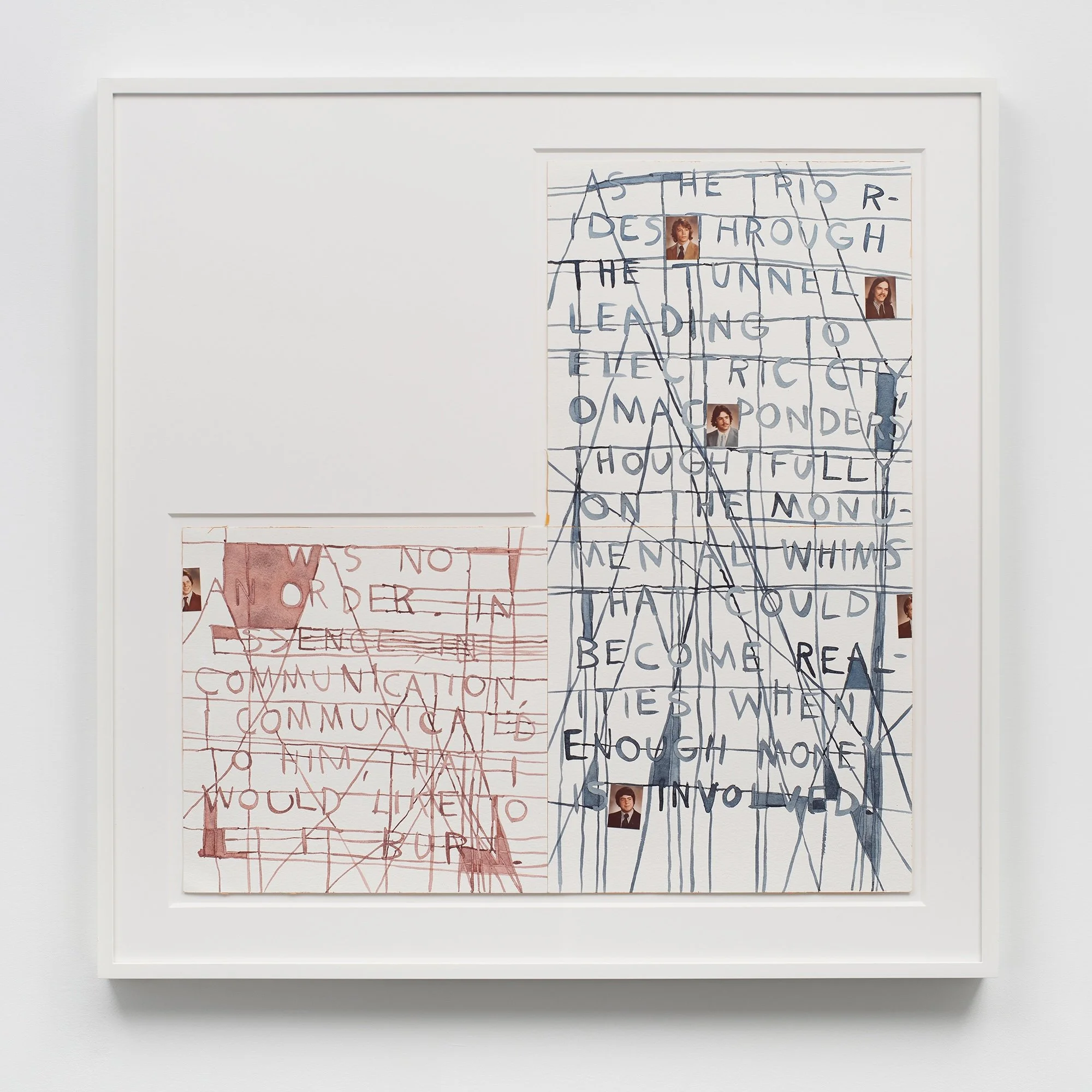 It Was Not an Order (1), 2016, watercolor and collage on paper in artist’s frame, 29 x 29 x 1½ inches