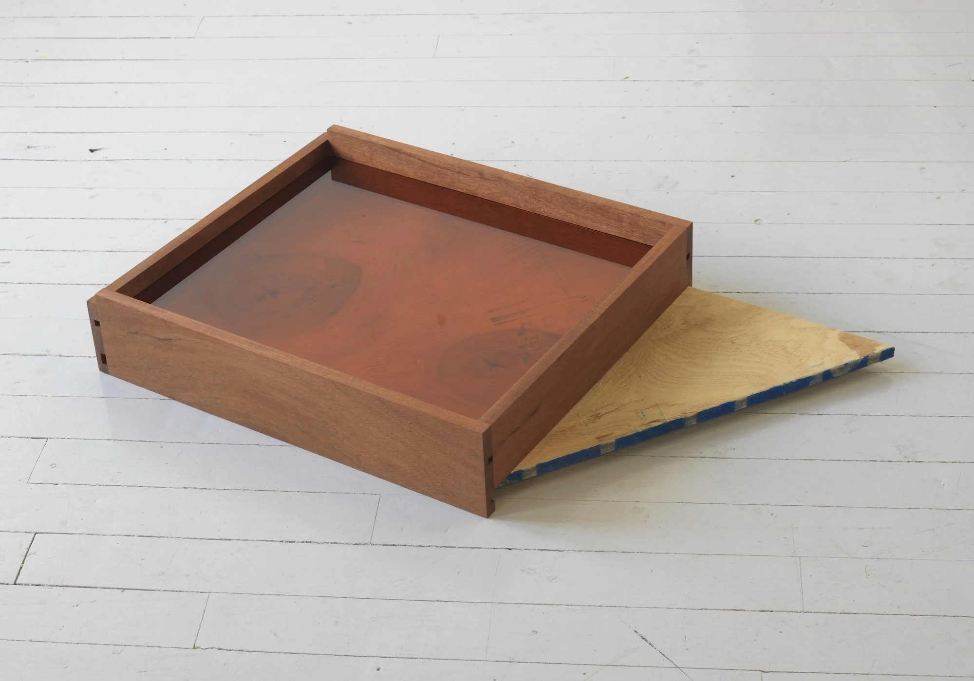 Apple Knockers, 2007, mahogany, plywood, rose tinted glass, 5 x 19 x 33 inches , other view