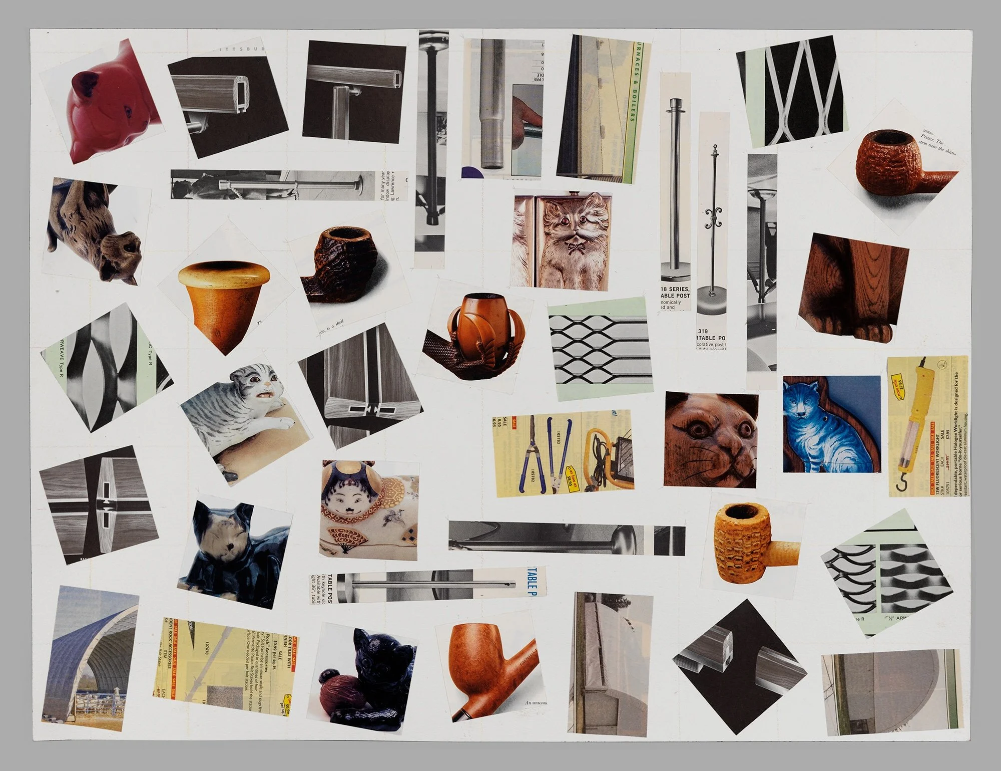 Cats Pipes Plus, 2013, watercolor, colored pencil, and collage on paper, 21½ x 27½ x 2 inches, framed