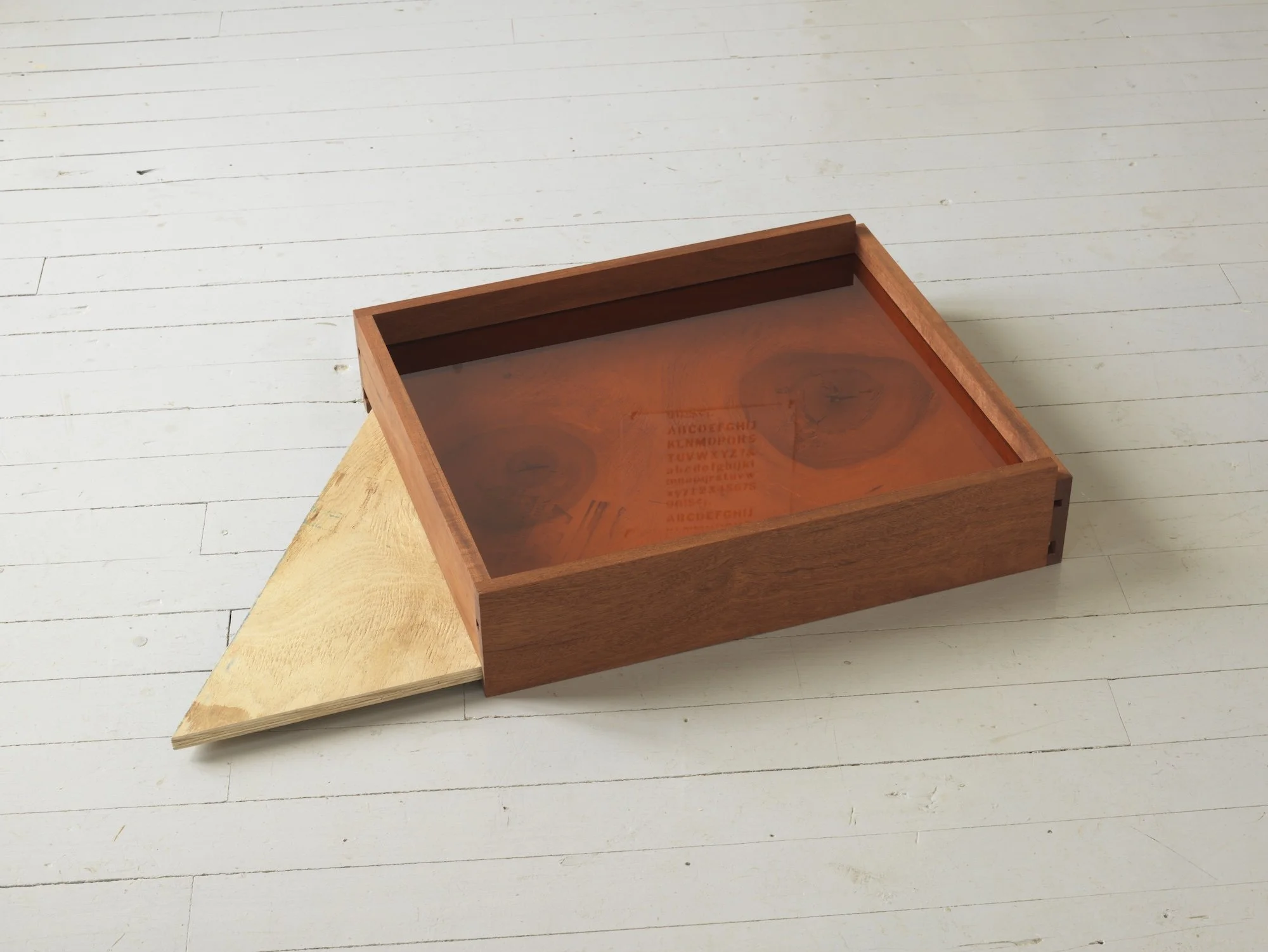 Apple Knockers, 2007, mahogany, plywood, rose tinted glass, 5 x 19 x 33 inches 