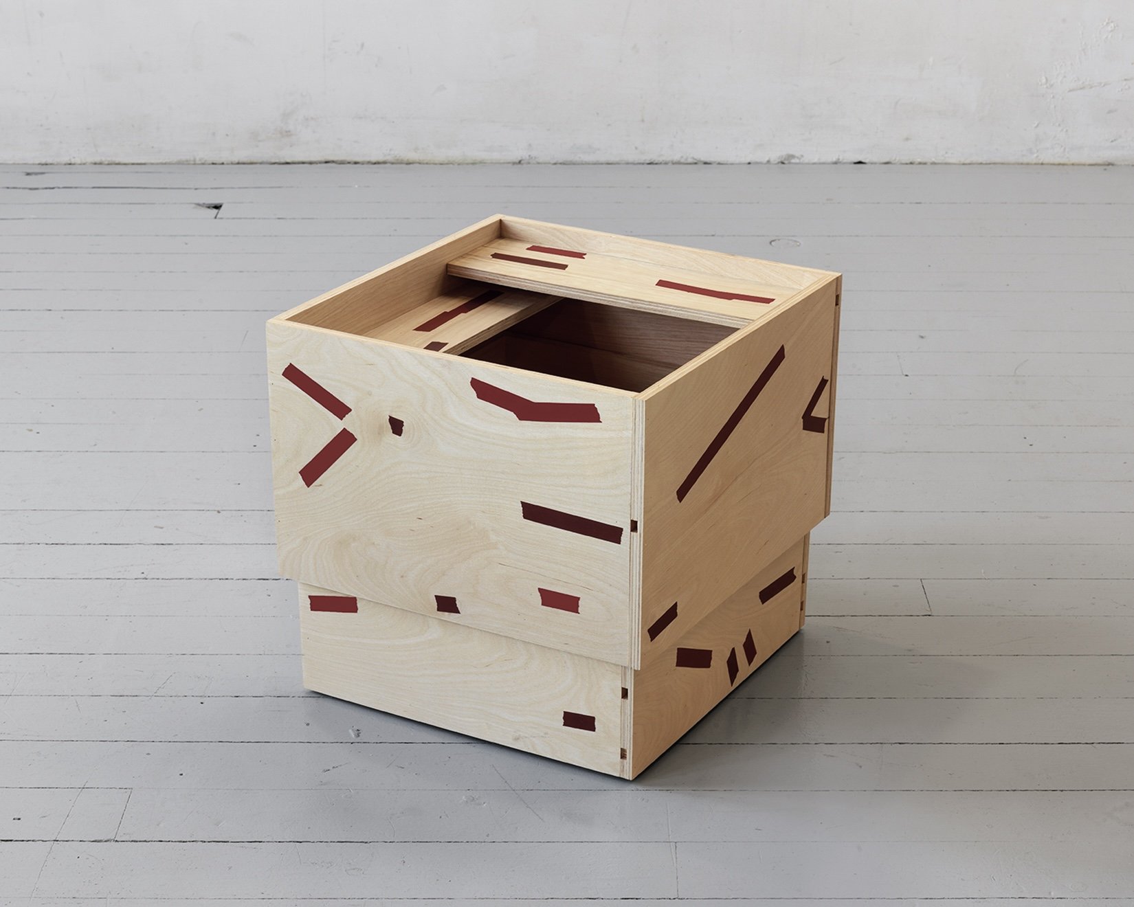 Tbox 2, 2012, birch plywood and oil paint, 15 x 14.25 x 14.25 inches. Collection of Frank Williams