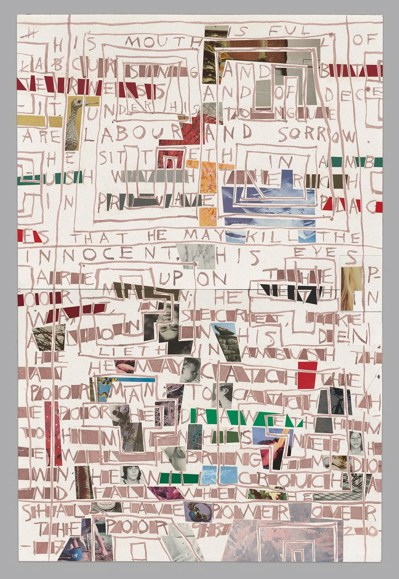 His Mouth is Full of Cursing, 2020, watercolor and collage on paper, 24 x 12 inches; Collection of Lehigh University Art Galleries