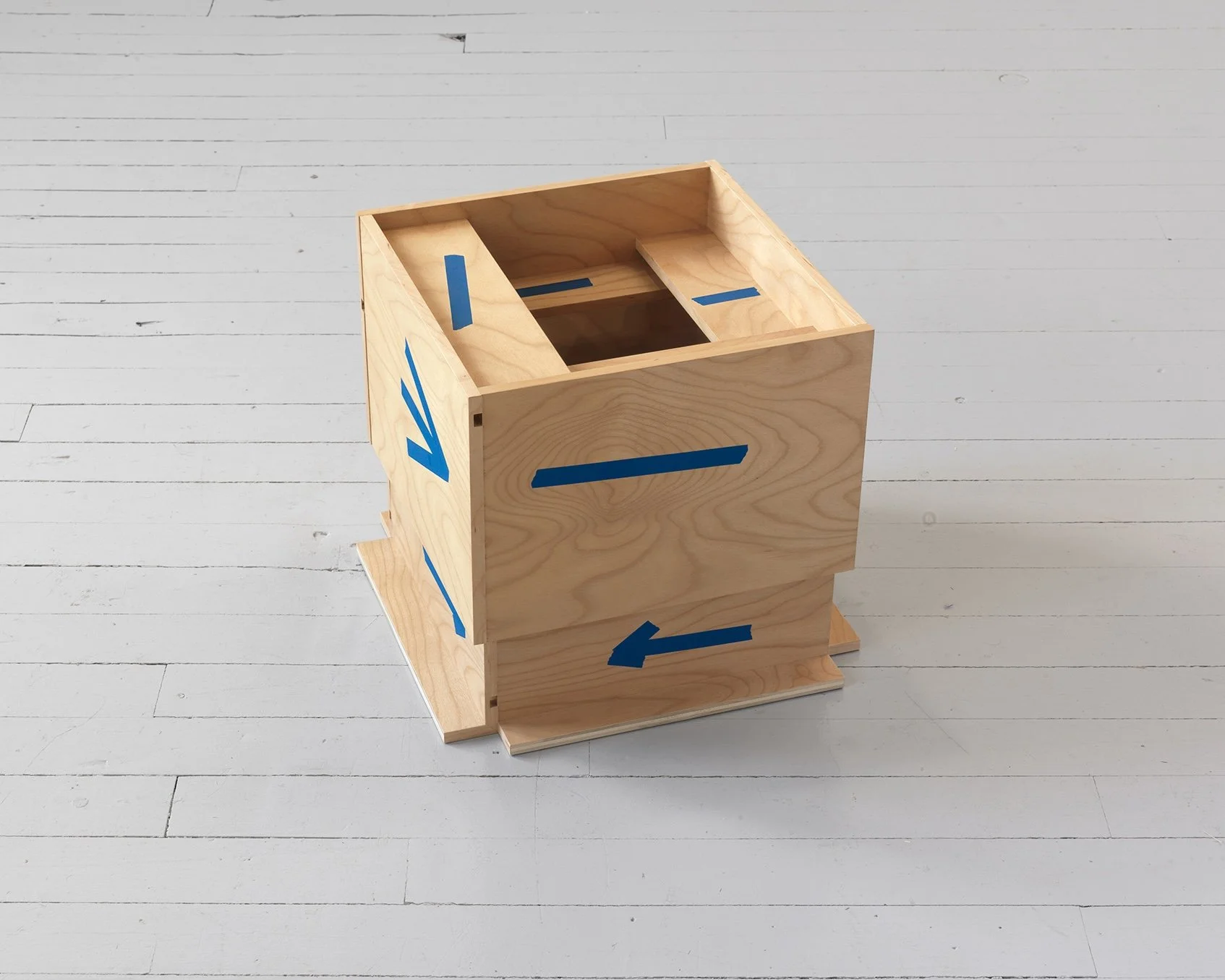 Tbox 1, 2012, oil paint on birch plywood, 14 x 16 1/2 x 16 1/2 inches. Private collection