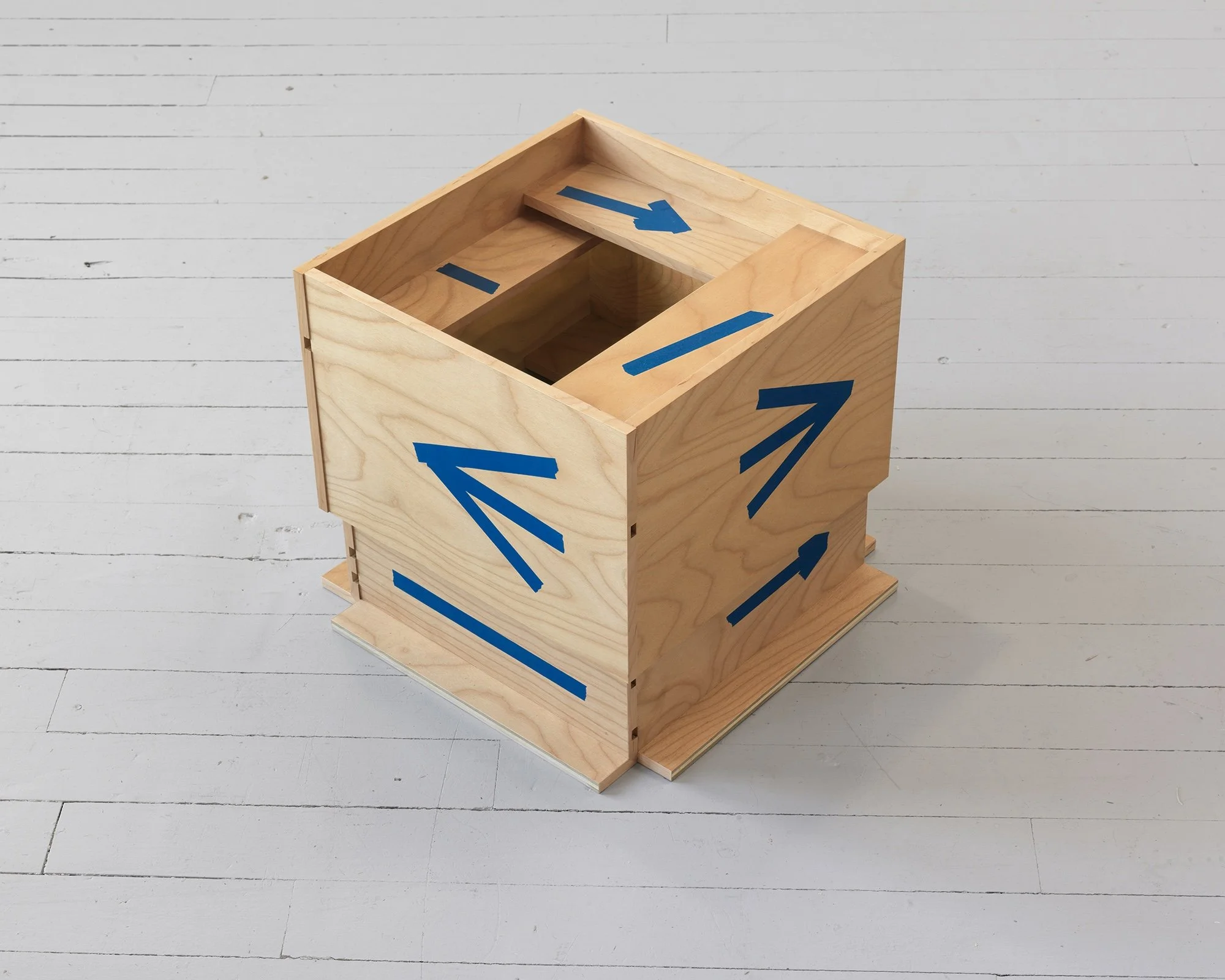 Tbox 1, 2012, oil paint on birch plywood, 14 x 16 1/2 x 16 1/2 inches. Private collection