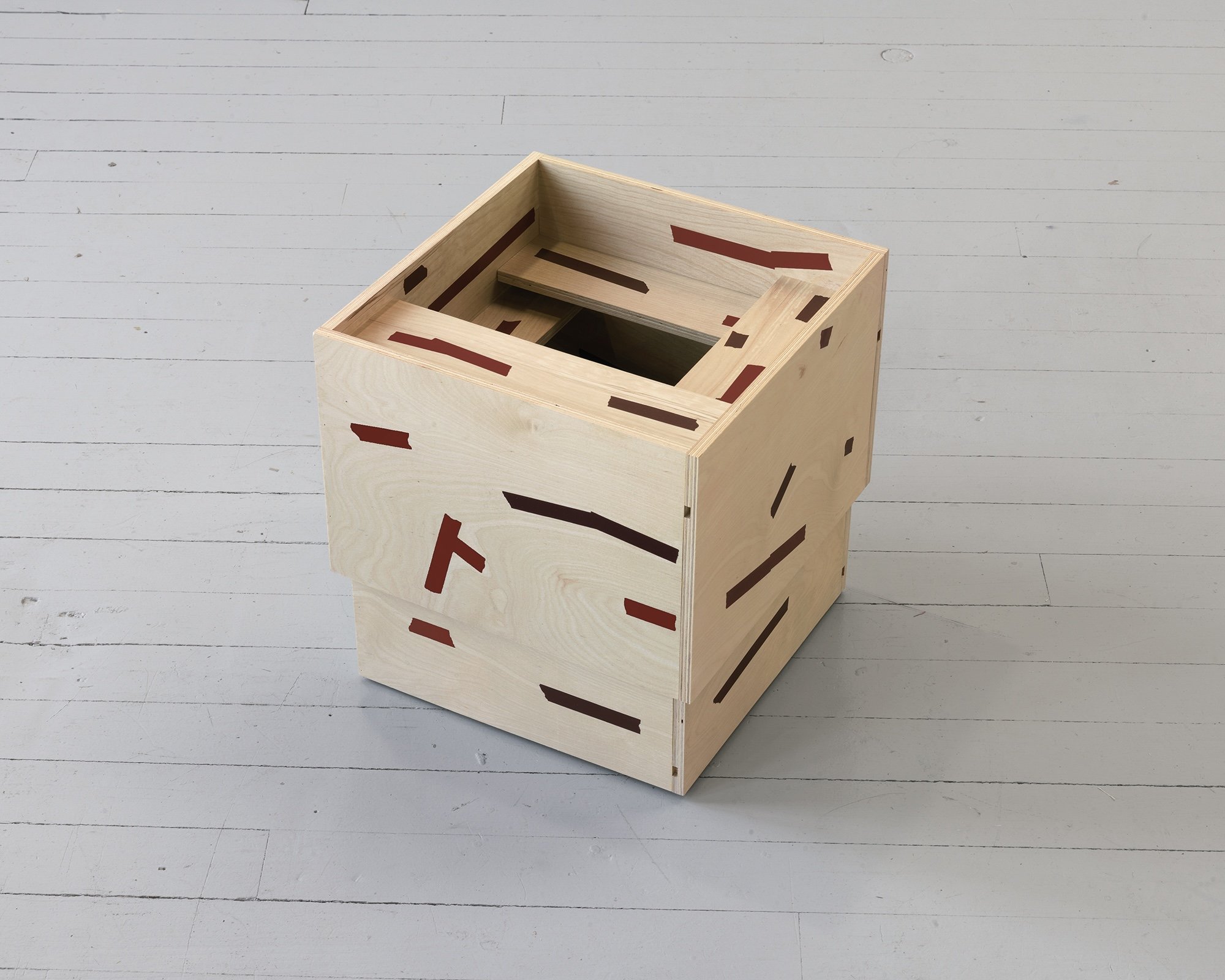 Tbox 2, 2012, birch plywood and oil paint, 15 x 14.25 x 14.25 inches. Collection of Frank Williams