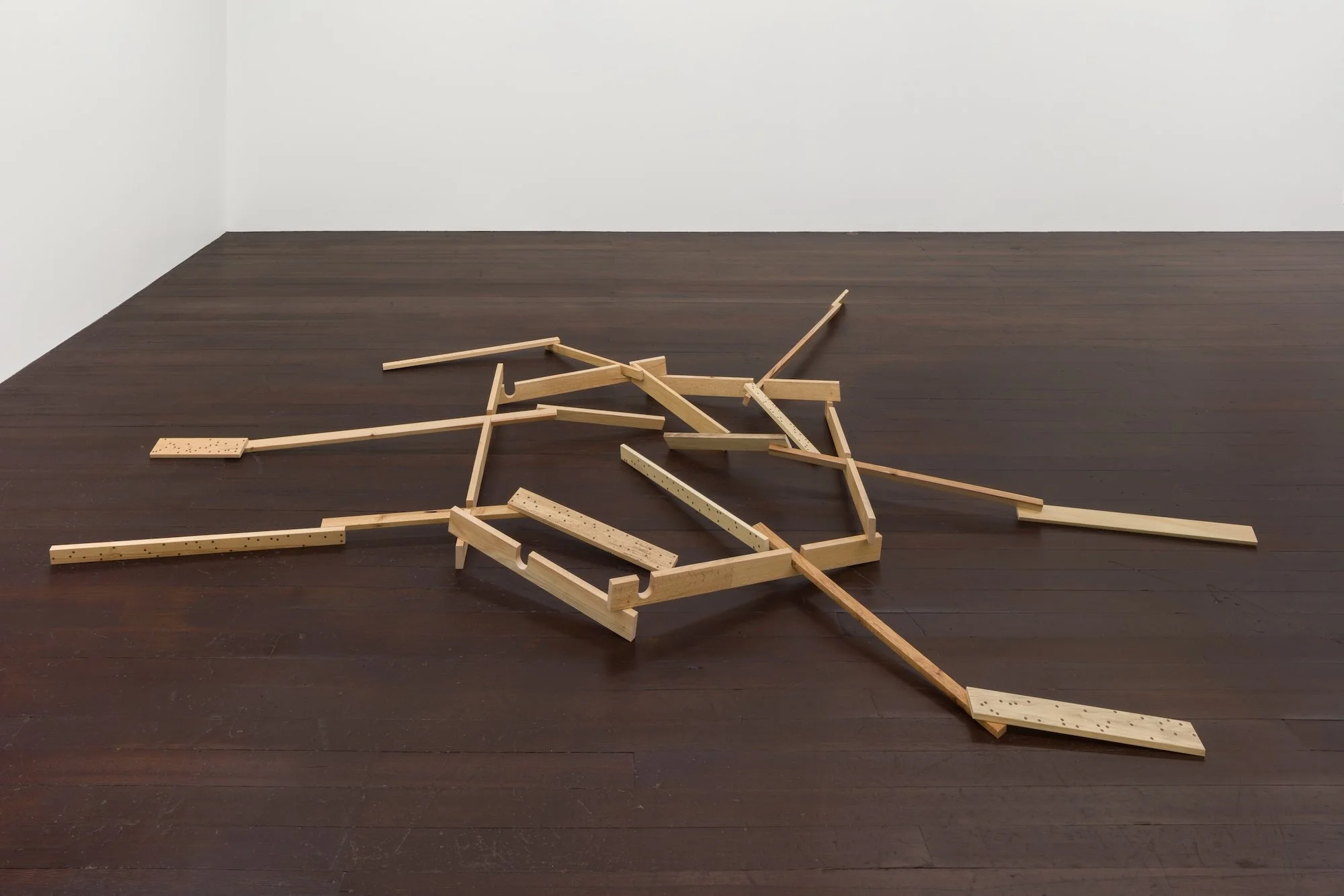 Untitled (floor work 4), milled oak, red maple, beech, and black walnut, 5 x 120 