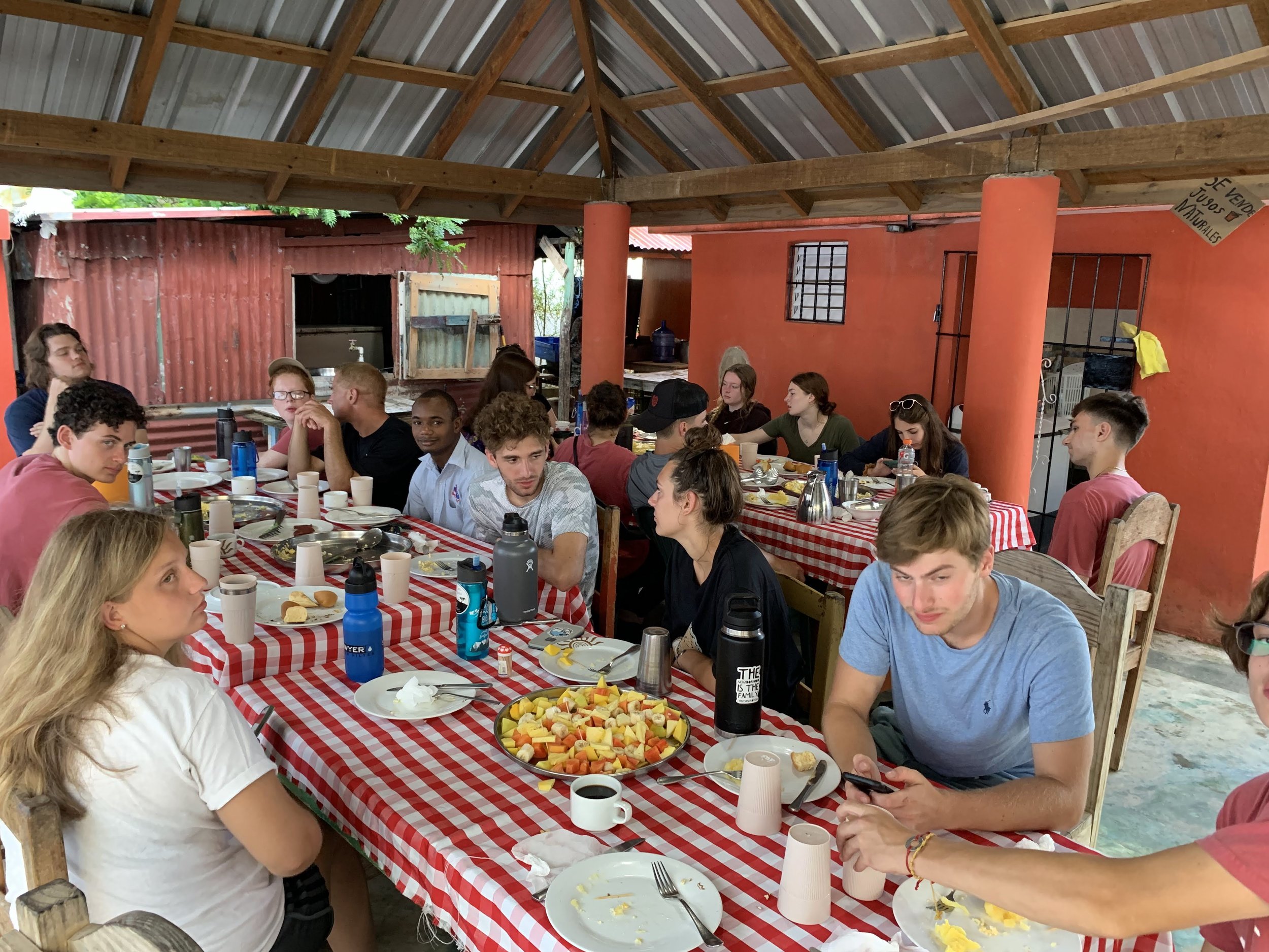 student travel group having a meal in the Dominican Republic.jpg