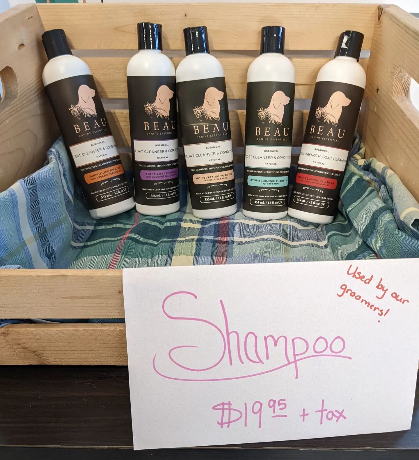 We are selling shampoo! Professional quality Beau shampoo that is used regularly by our groomers! Most bottles are hypo and tearless and all contain no harsh additives or preservatives to leave your pet fresh and comfortable! For any questions feel f