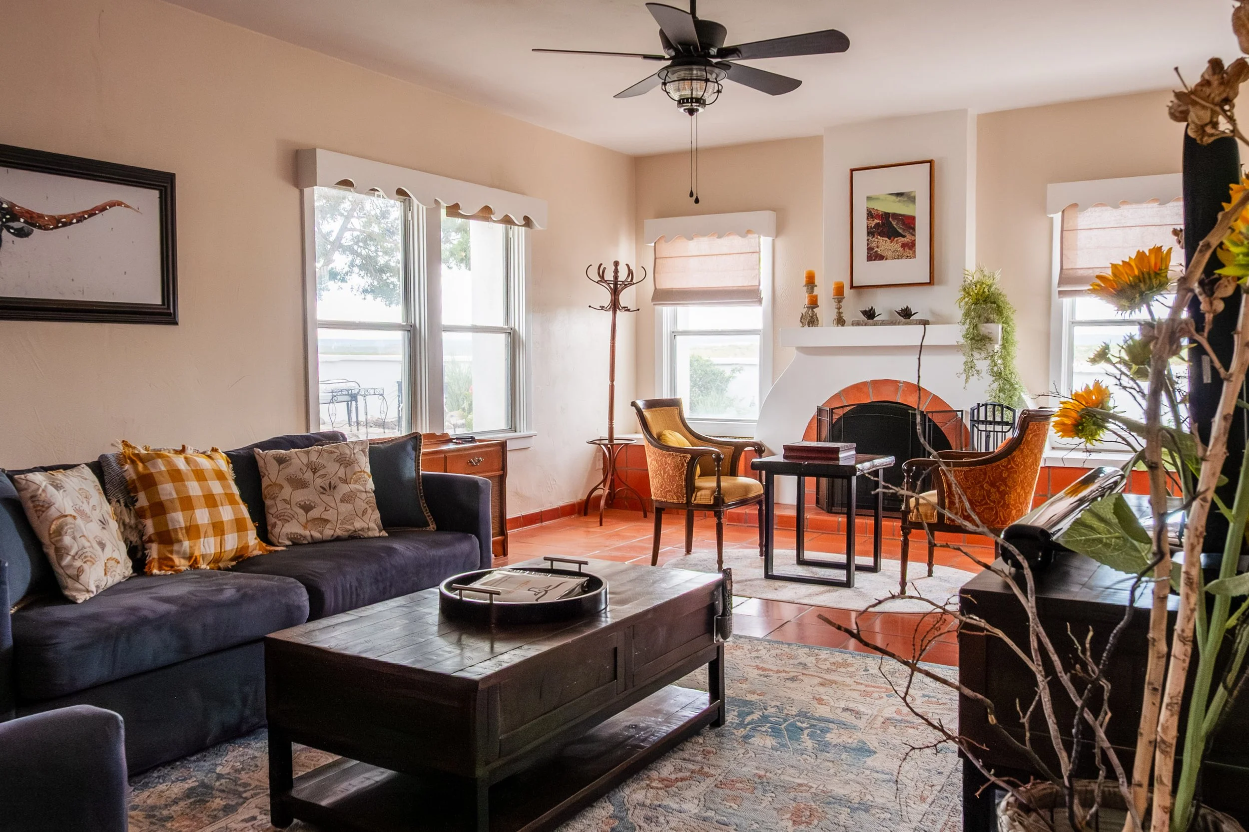 Large living room with streaming TV