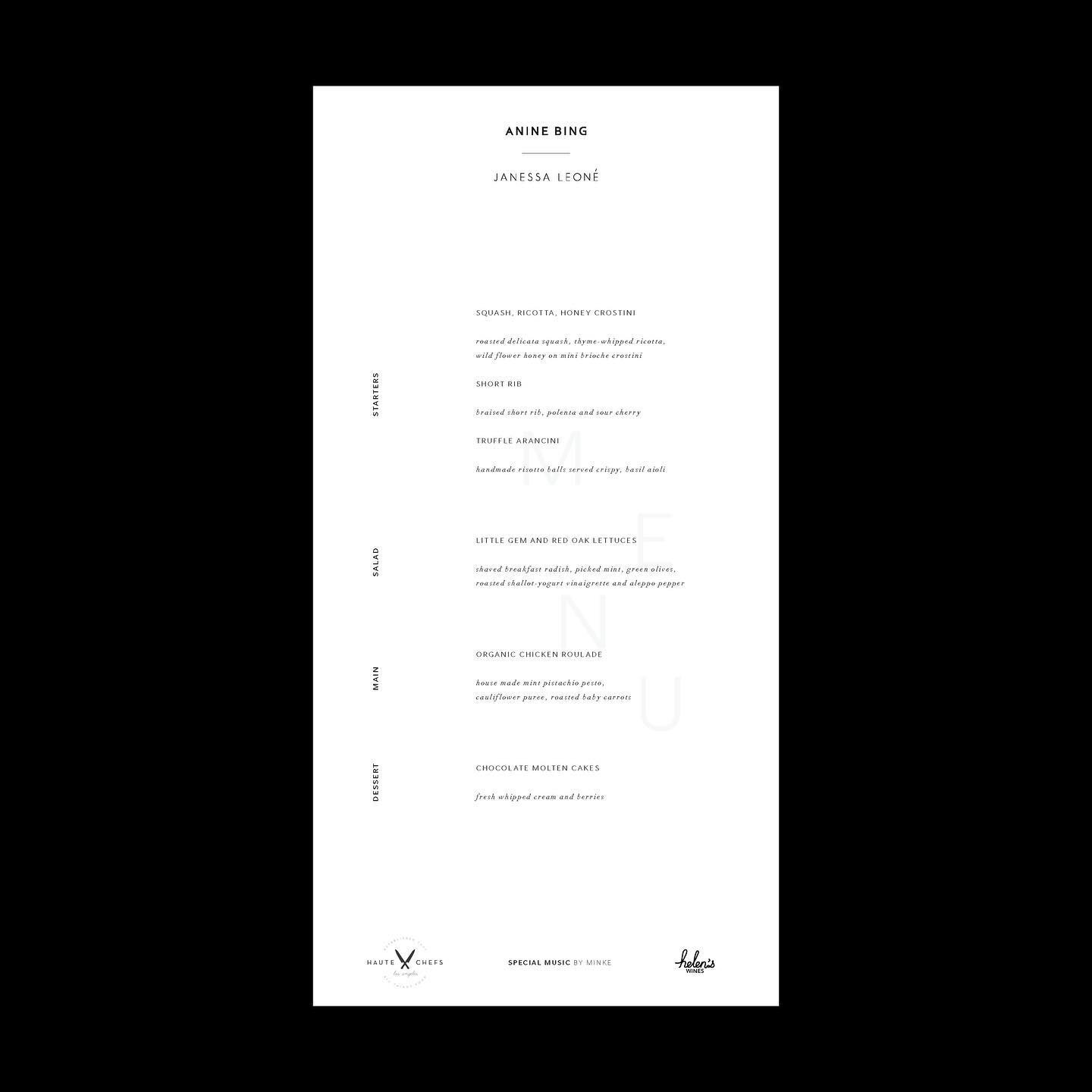 Menu Design for the Anine Bing x Janessa Leon&eacute; Collaboration Dinner