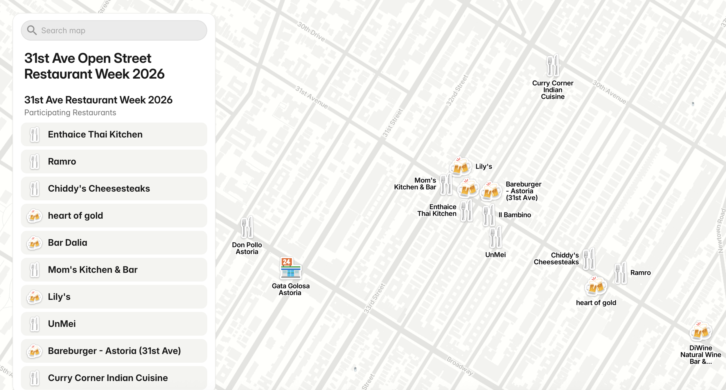 31st Ave Restaurant Week 2026 Map