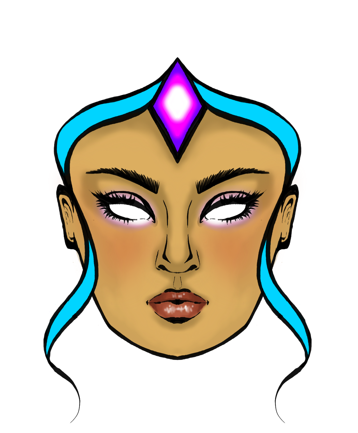 Eve Face Draft #1, in cyan.