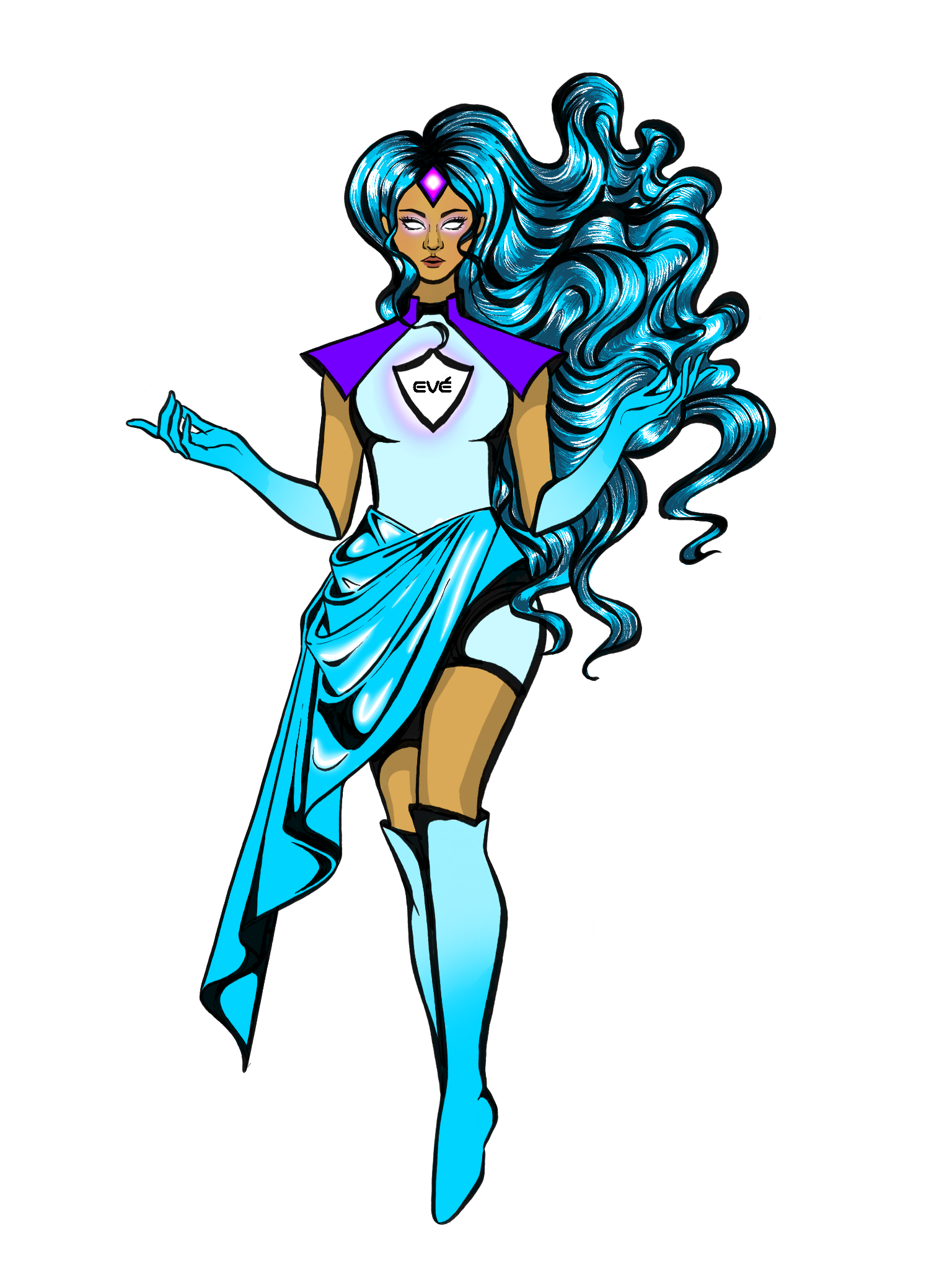 Eve Superhero Draft #2 in cyan.
