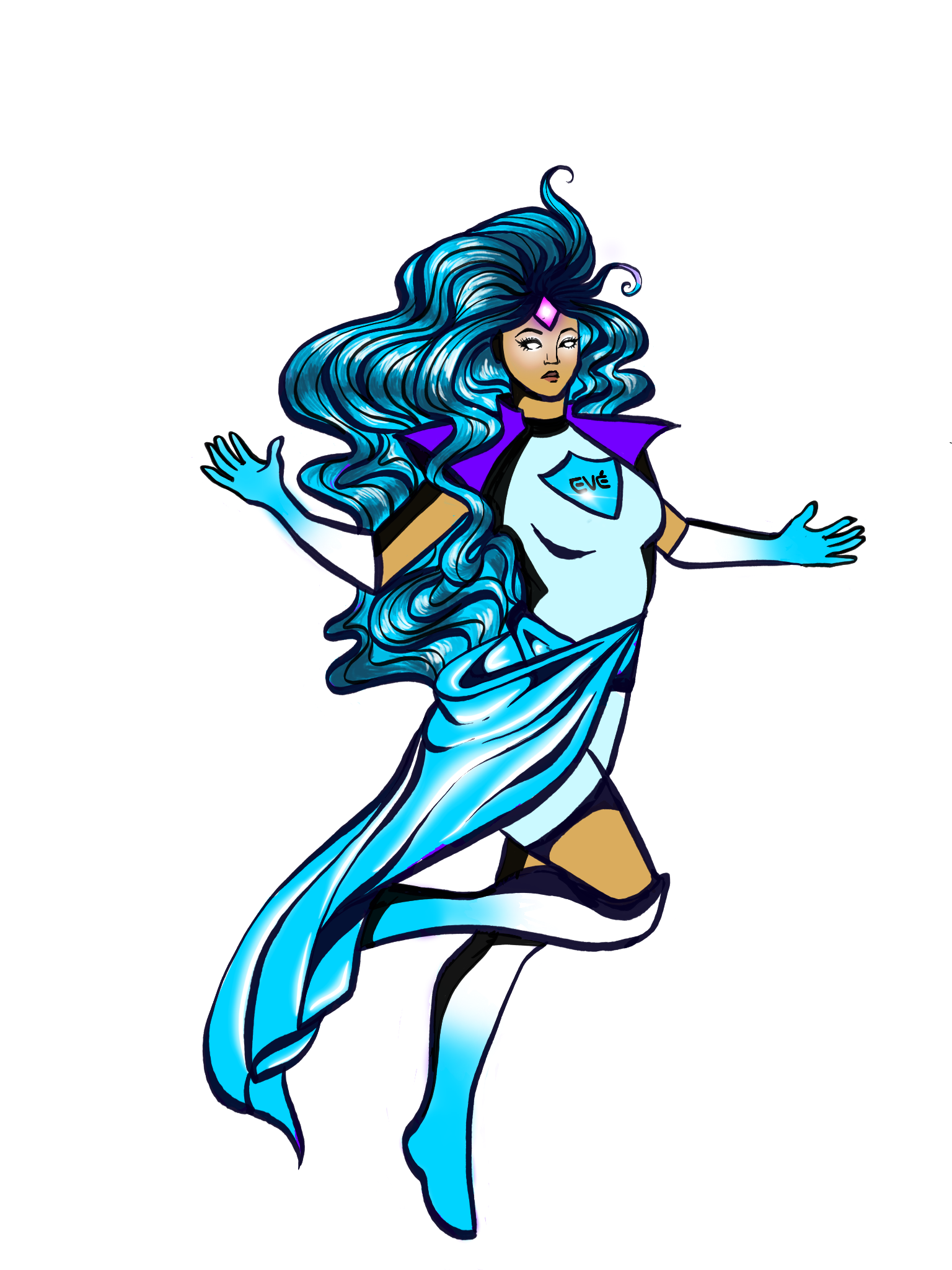 Eve Superhero Draft #4 in cyan.