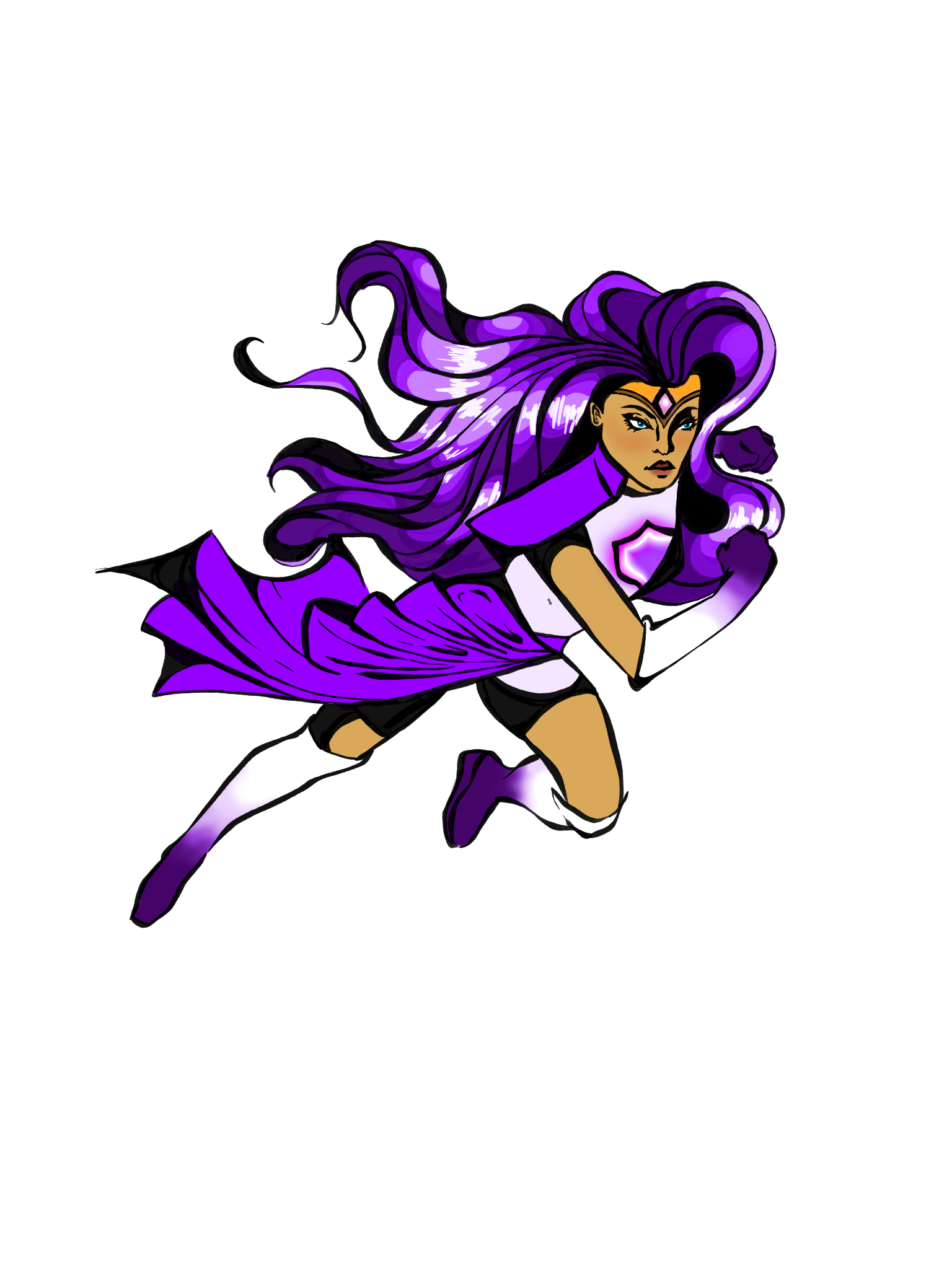 Eve flying, in violet. 