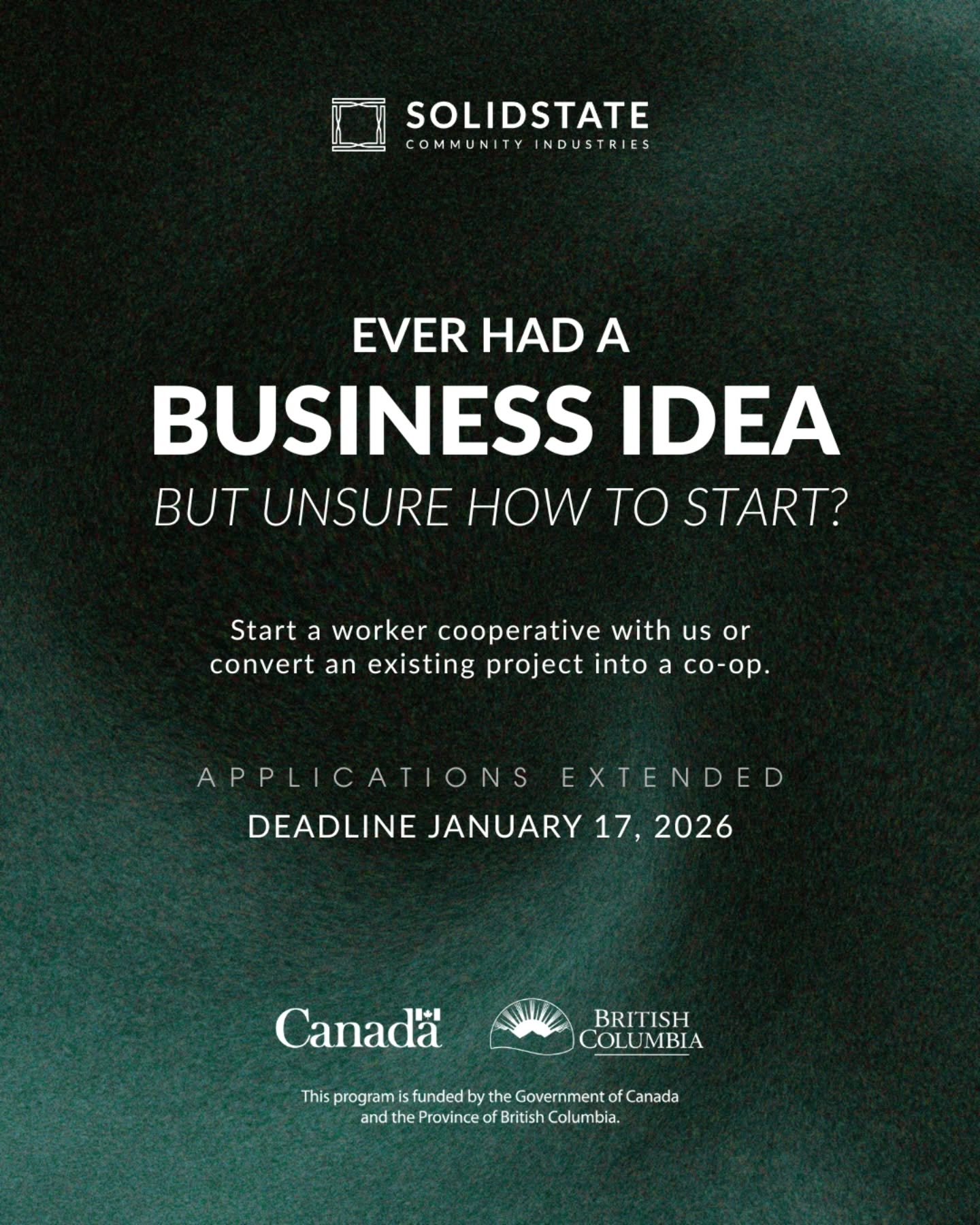 APPLICATIONS EXTENDED ‼️

We heard from many of you that the holiday season made it difficult to complete applications on time. Based on that feedback, we are extending the application deadline to January 17. 

Do you have a business idea that you've