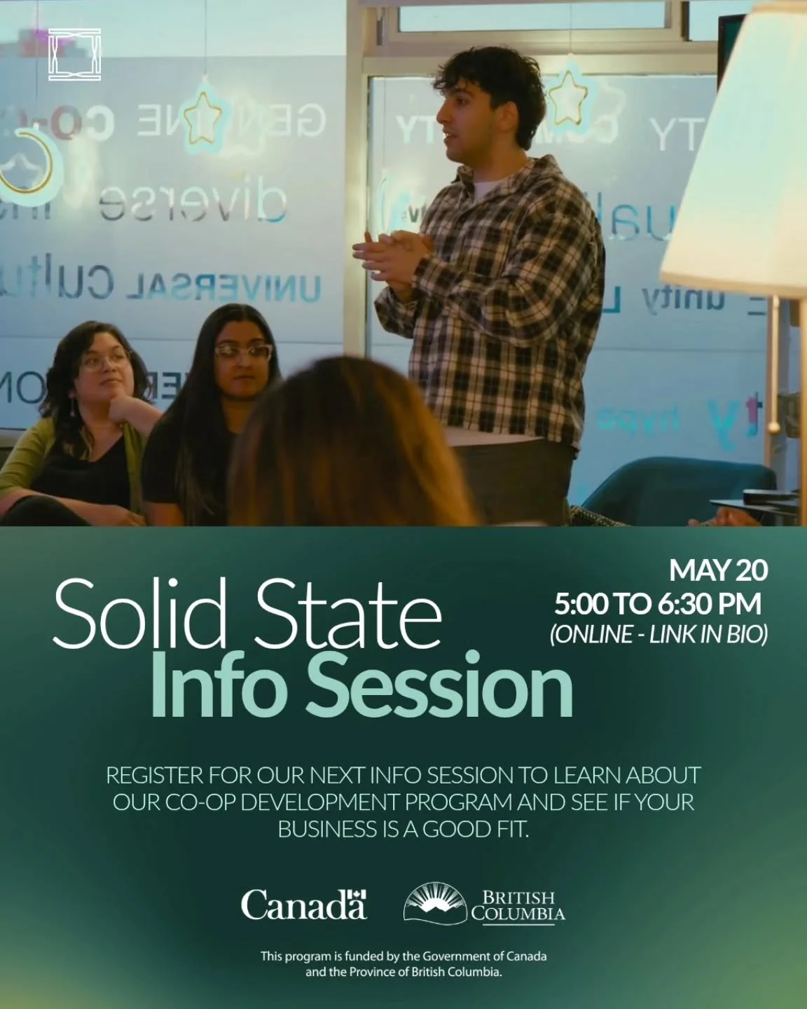 Solid State's intake for new cooperative businesses opens from June 1 to July 15, 2026! Come to this info session where you can learn more about what we offer. ✨️

Solid State supports the development of new and existing cooperative businesses, prior