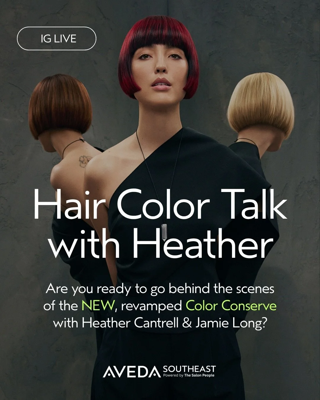 ✨We have a secret to tell you&hellip; Color Conserve is COMING BACK!✨

Get your insider look at the highly requested Aveda Color Conserve relaunch and join us for a LIVE Hair Color Talk with Heather.

Our Hair Color Manager @heatherataveda &amp; gues