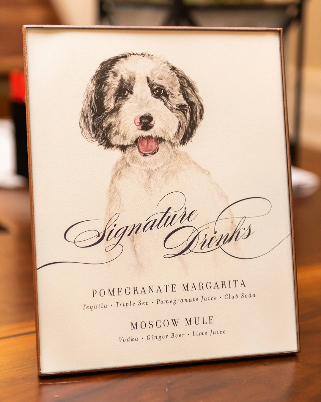 A toast to their pup
.
@marqueestudio
.
.
.
#weddingstationery #customweddingstationery #details #weddingdetails #signaturedrinks #signaturecocktails #dogwatercolor #crisp #crispdesigns #crispdesignsonpaper