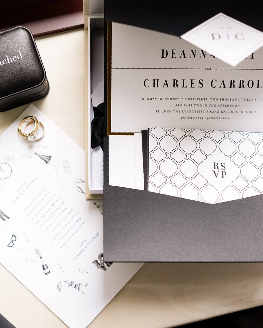 Champagne, confetti &amp; a love worth celebrating long past midnight!
.
@georgestreetphoto
.
.
.
#weddinginvitation #weddingstationery #watercolor #thenotaryhotel #philadelphia #newyearseve #nyewedding  #crispdesignsonpaper