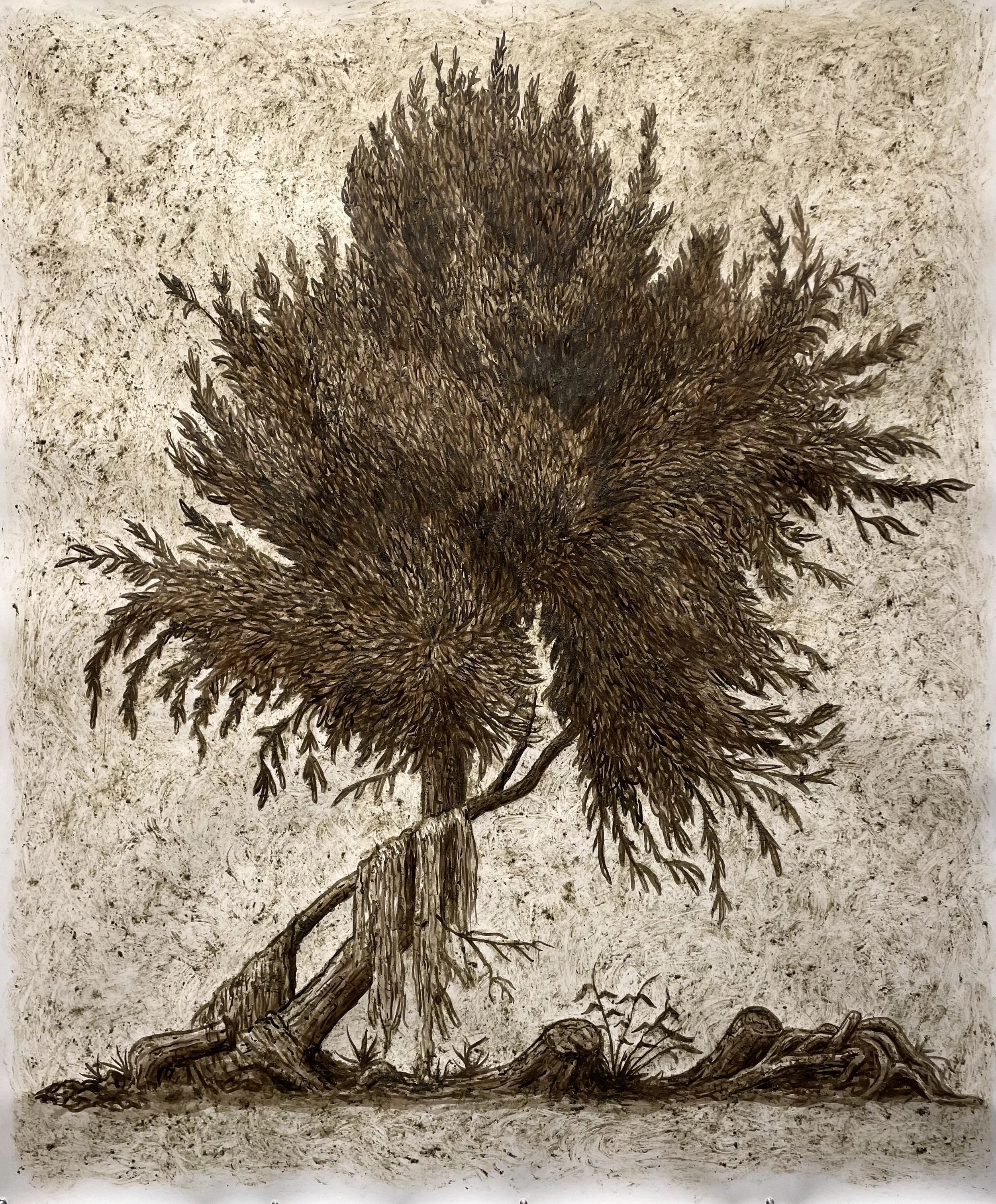 Untitled 2024 Los Angeles River silt, ink and cold wax on paper 53 x 42 inches