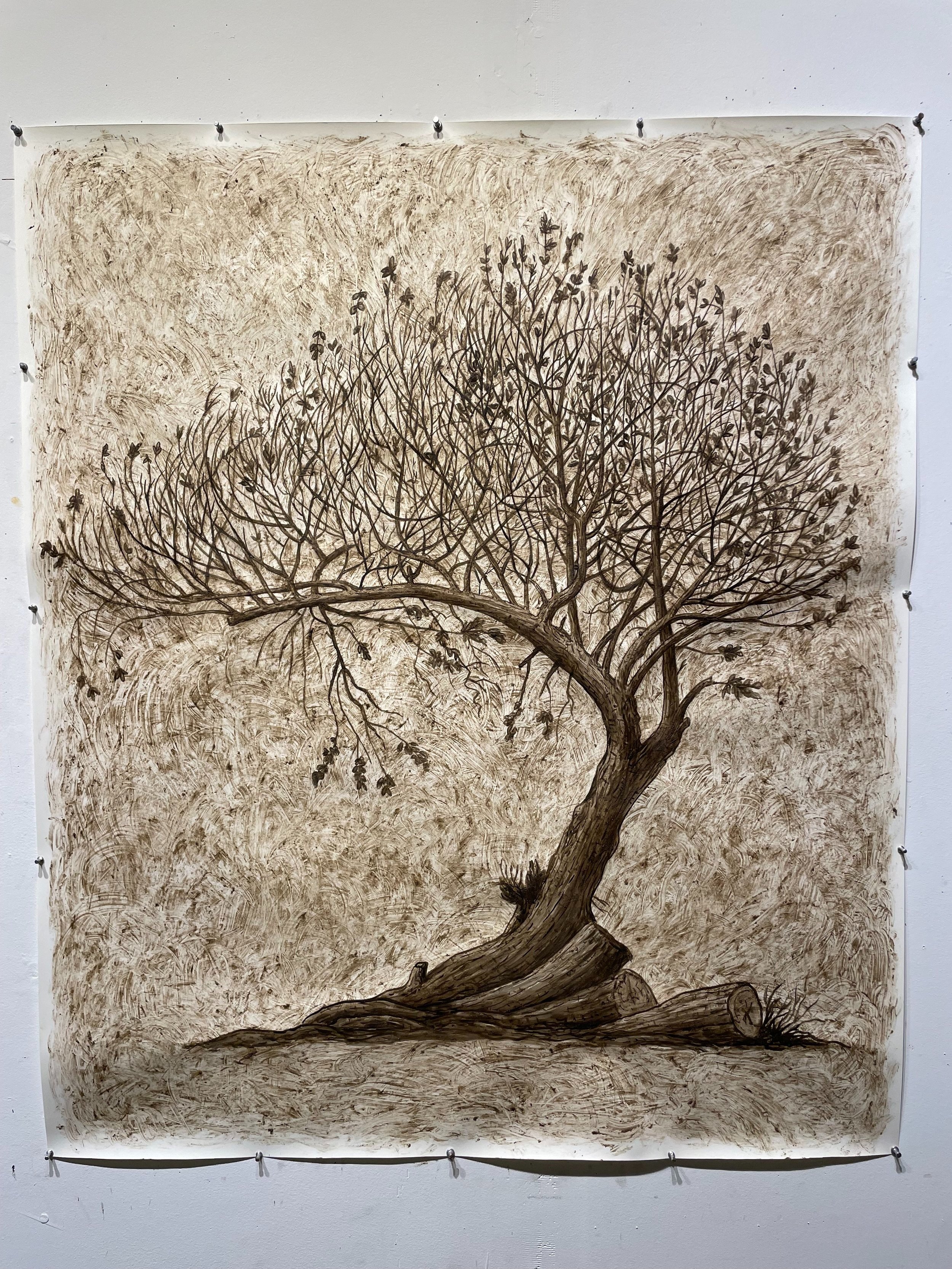 Untitled 2024 Los Angeles River silt, ink and cold wax on paper 53 x 42 inches