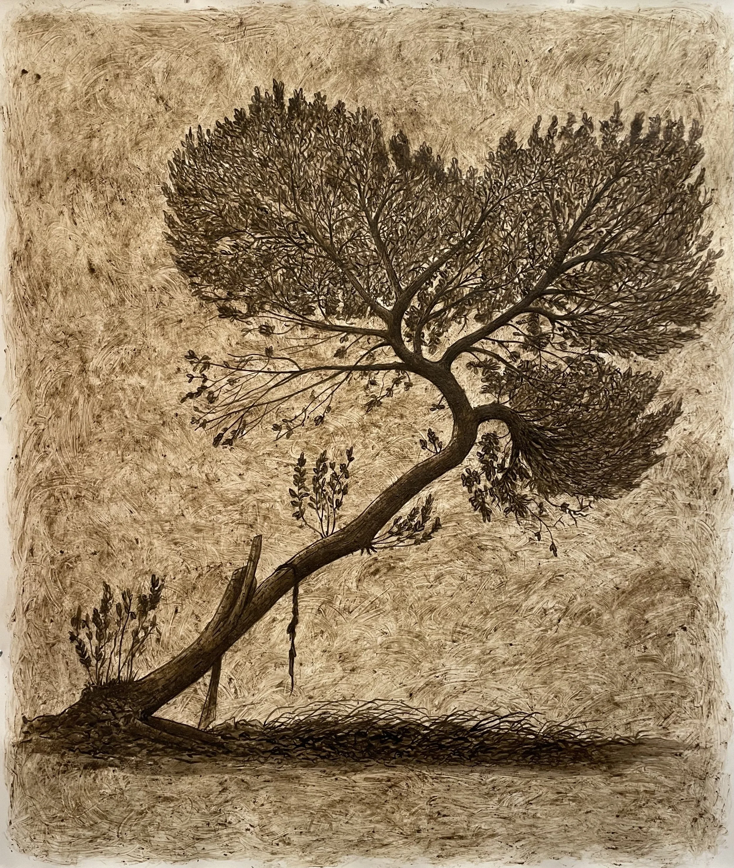 Untitled 2024 Los Angeles River silt, ink and cold wax on paper 53 x 42 inches