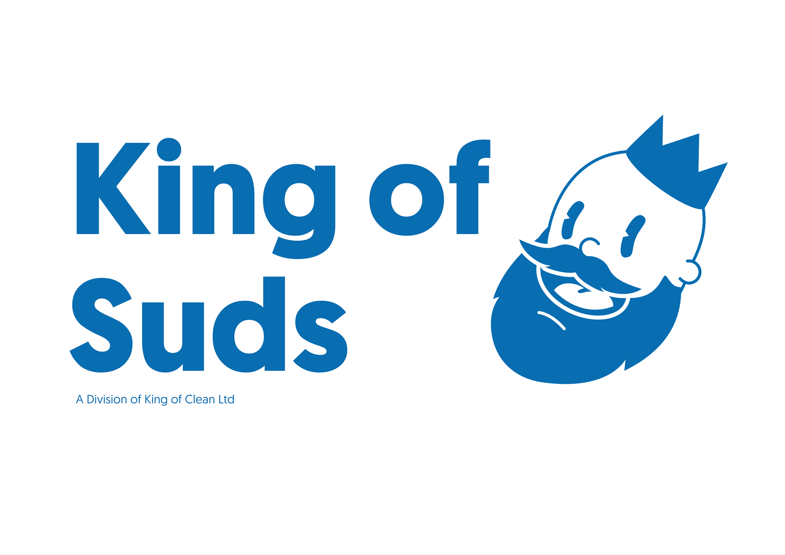Logo with text 'King of Suds' and a cartoon illustration of a bearded king with a crown