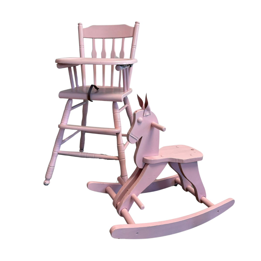 Pink High Chair & Wood Horse