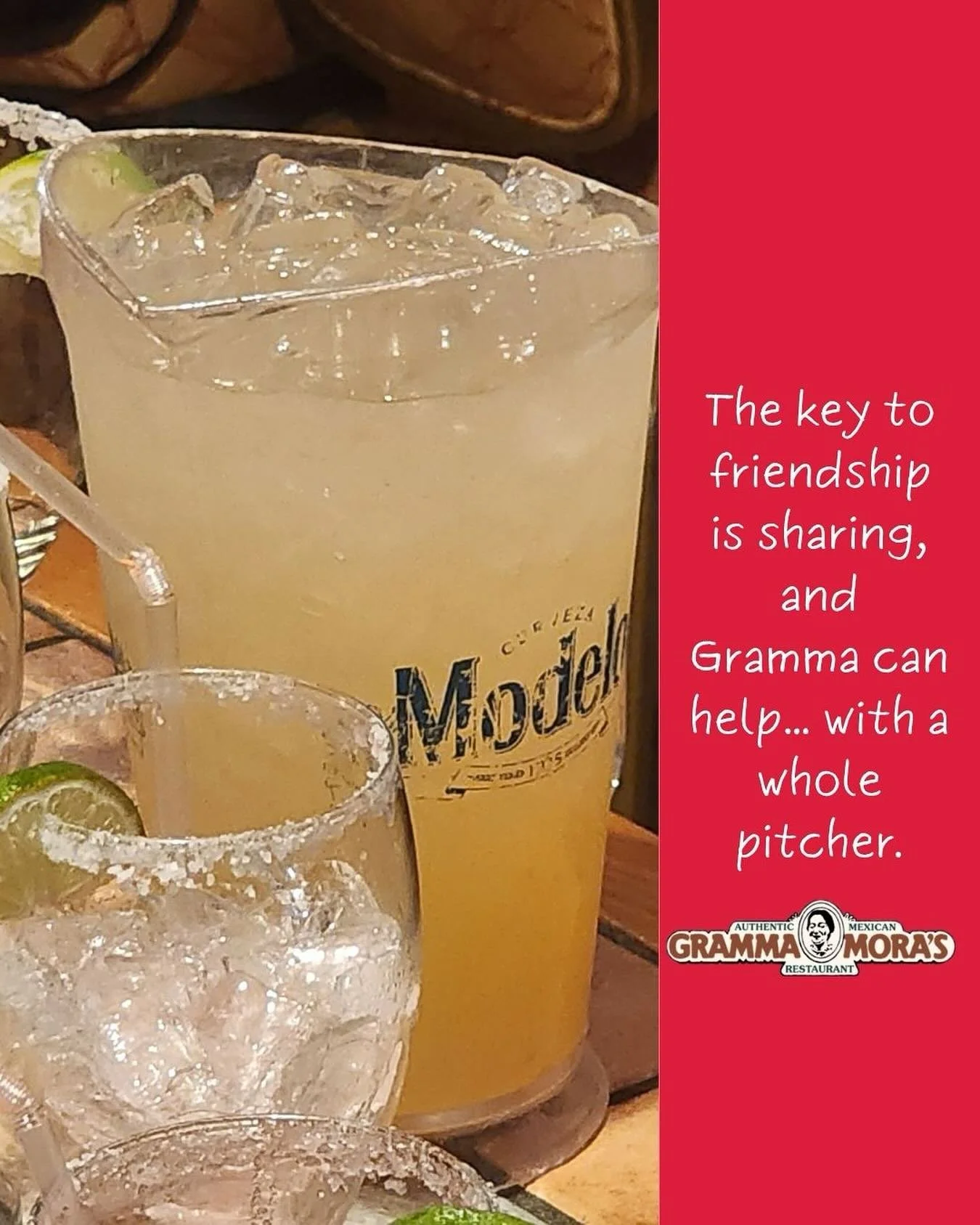 The key to friendship is sharing, and Gramma can help&hellip; with a whole pitcher.  Nothing brings people together like margaritas on Hertel Avenue, paired with your favorite Mexican dishes.
Round up your crew, raise a glass, and let Gramma Mora&rsq