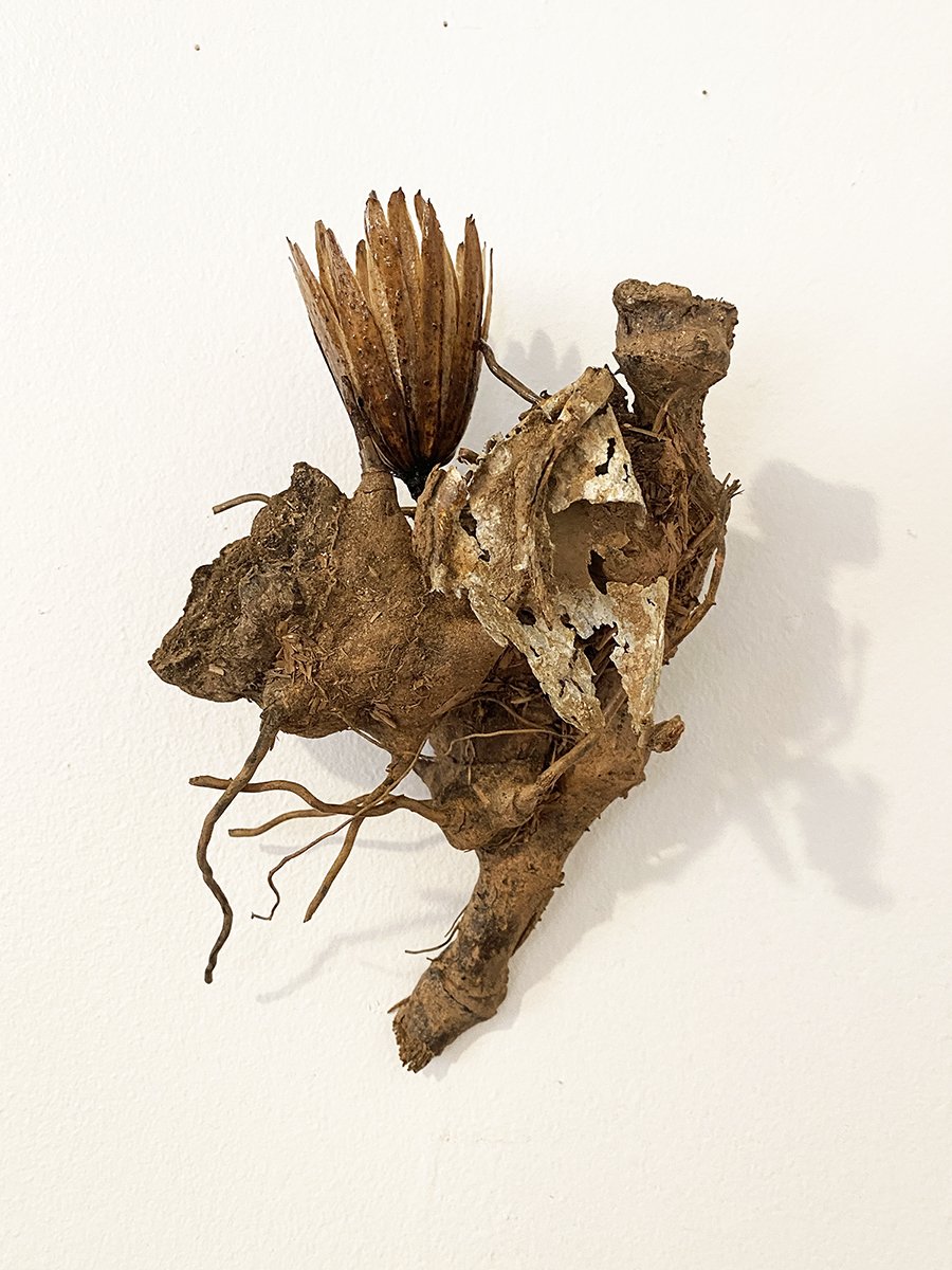 walk sculpture (heartroot), 2025, assembled found materials,  8 x 5 x 3 inches
