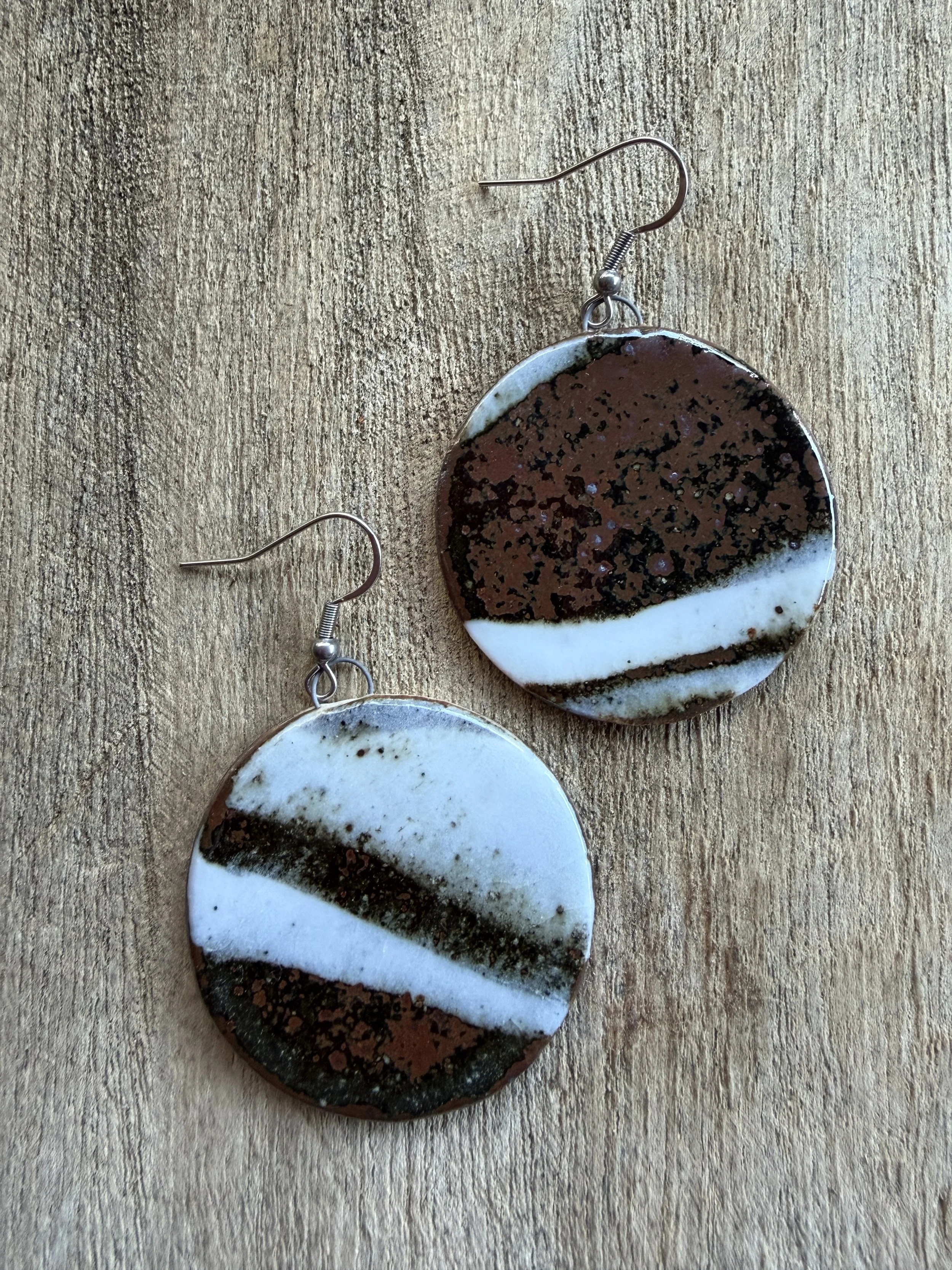 marbled ceramic earrings (large pendant, classic ear wires)