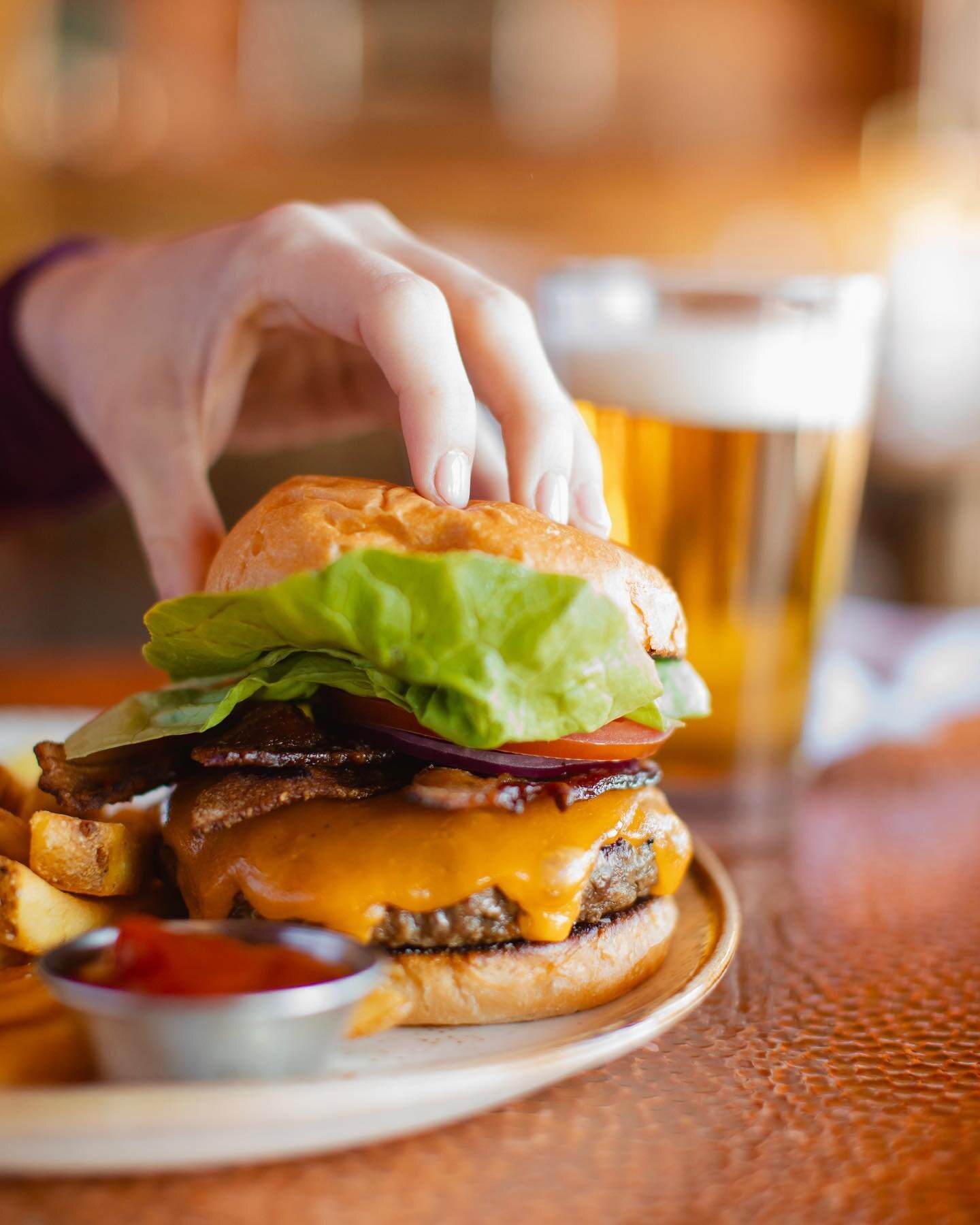 Your burger, your way. Our Durham Ranch Wagyu burger comes with the classic: lettuce, tomato, red onion, and fries on the side. Make it your own with various kinds of cheese and extras like cheddar, Jarlsberg Swiss, white cheddar, Pt. Reyes blue, fre